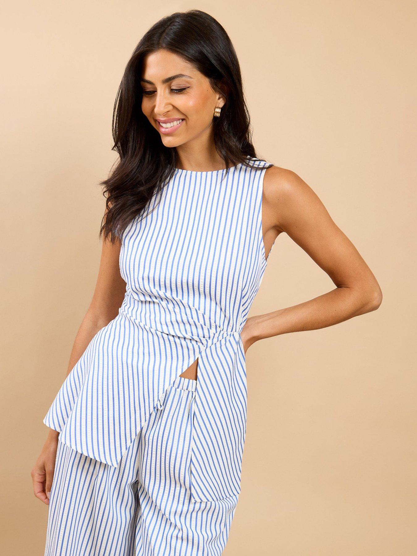 Little Mistress Stripe Side Gather Top - Blue