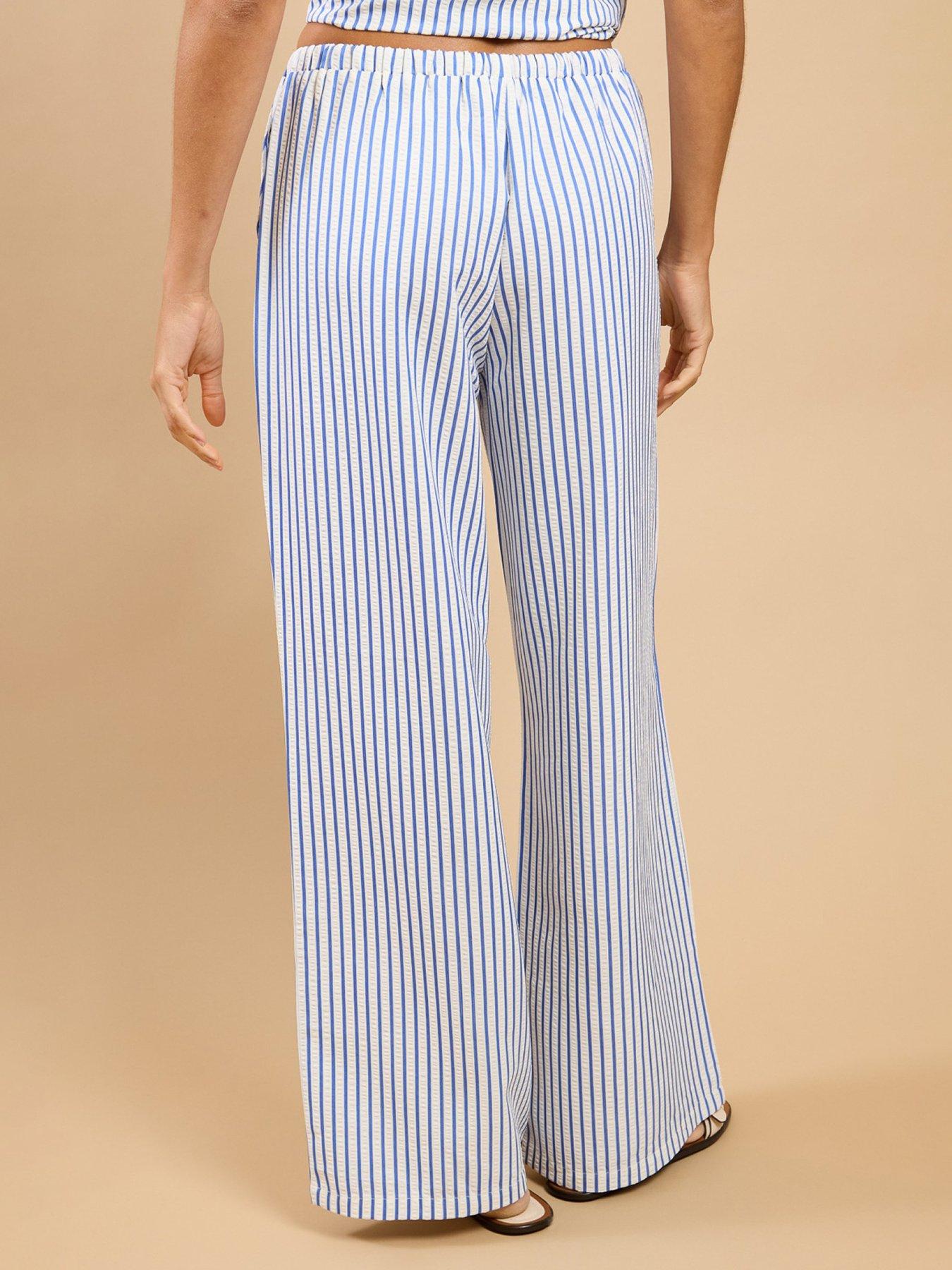 Image 2 of 4 of Little Mistress Stripe Wide Leg Trousers - Blue