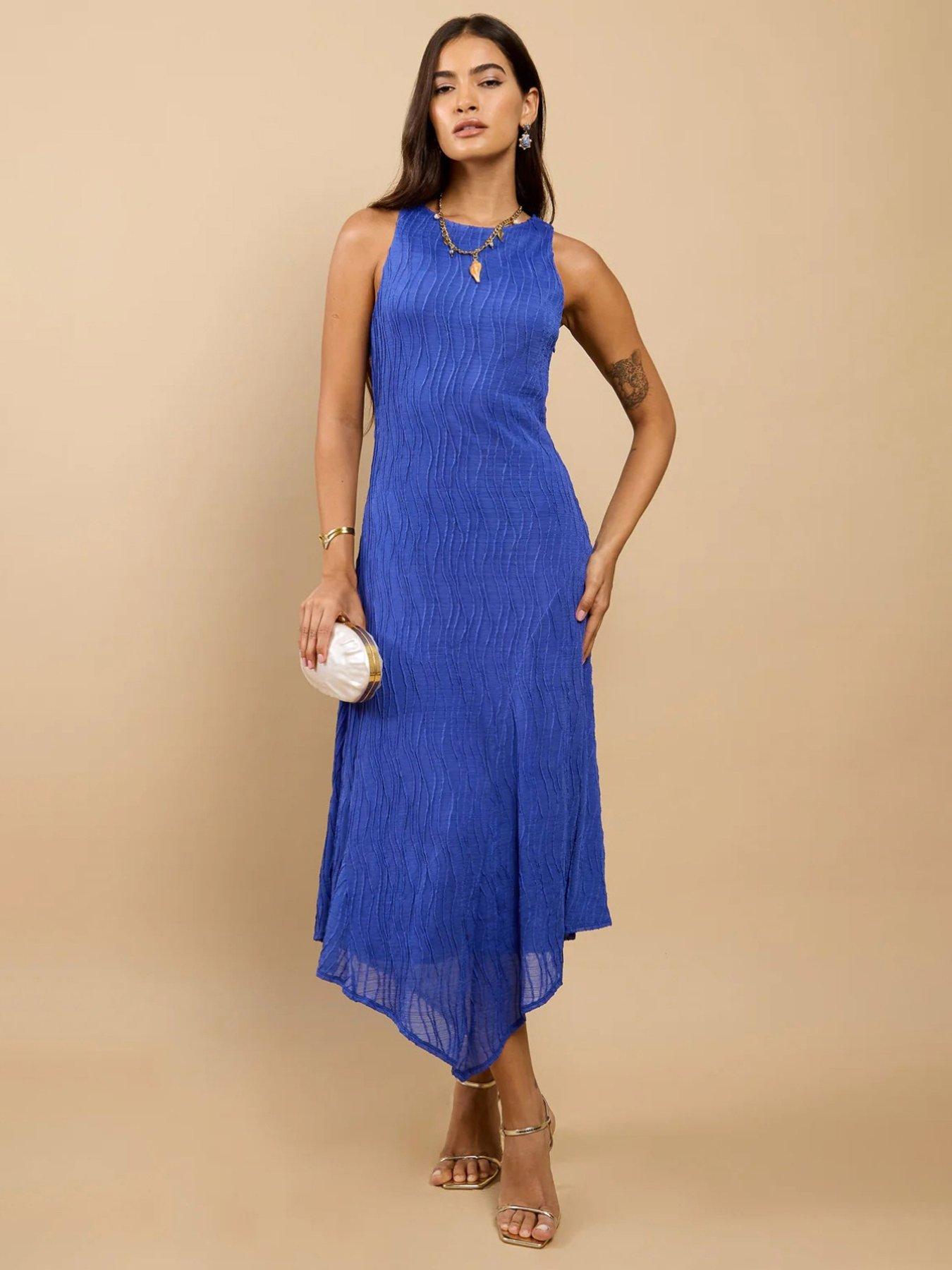 Image 1 of 4 of Little Mistress Textured Midaxi Dress - Blue