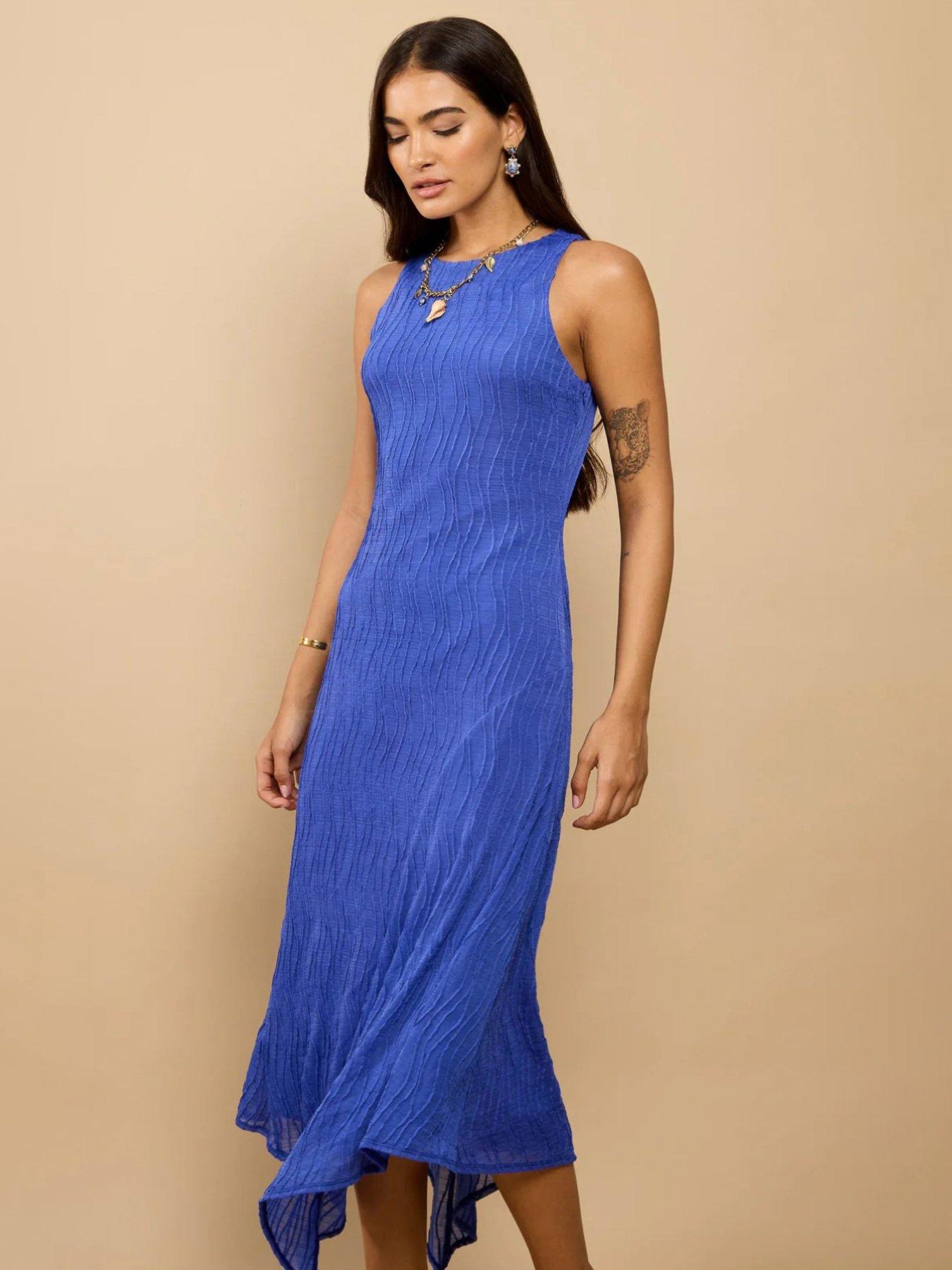 Image 3 of 4 of Little Mistress Textured Midaxi Dress - Blue
