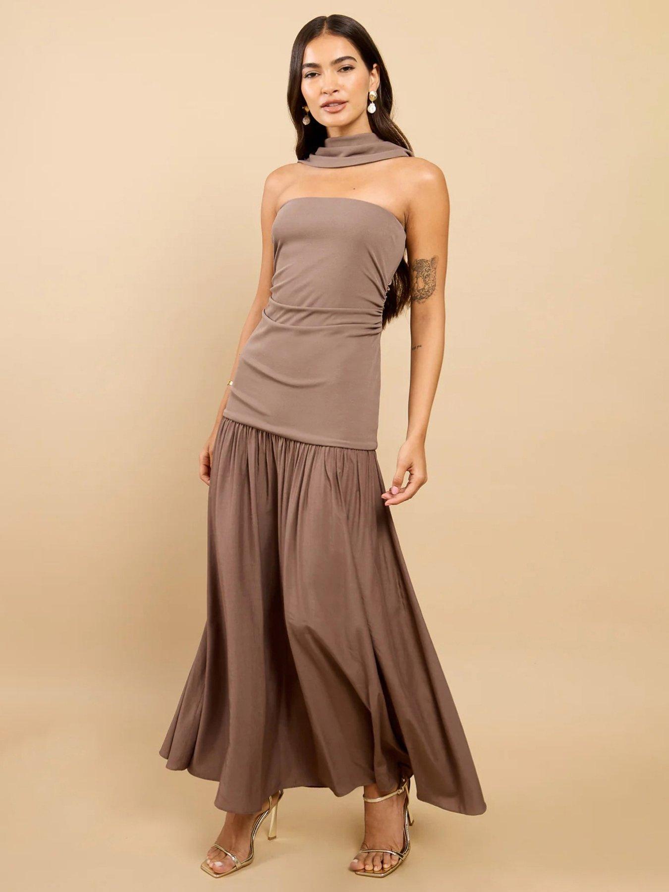 Little Mistress Dropped Waist Maxi Dress - Mink