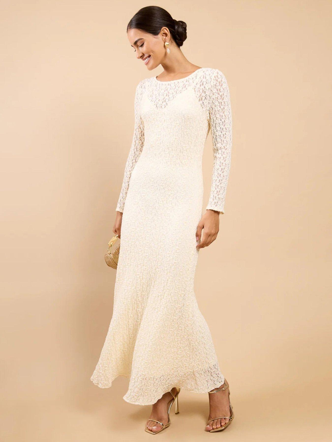 Little Mistress Textured Lace Midaxi Dress - Cream