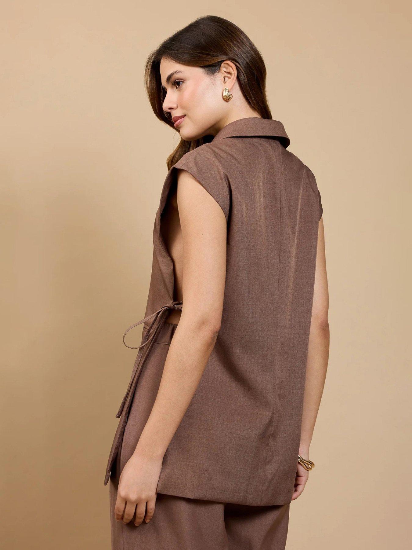 Image 2 of 4 of Little Mistress Side Tie Waistcoat - Brown