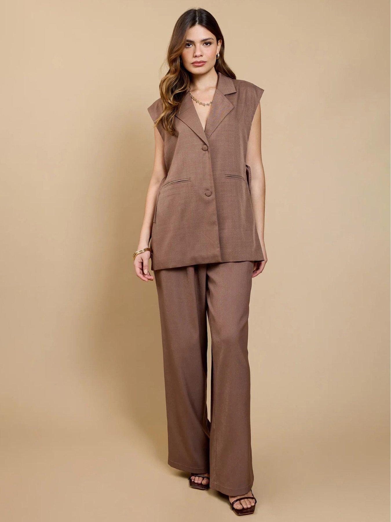 Image 3 of 4 of Little Mistress Side Tie Waistcoat - Brown