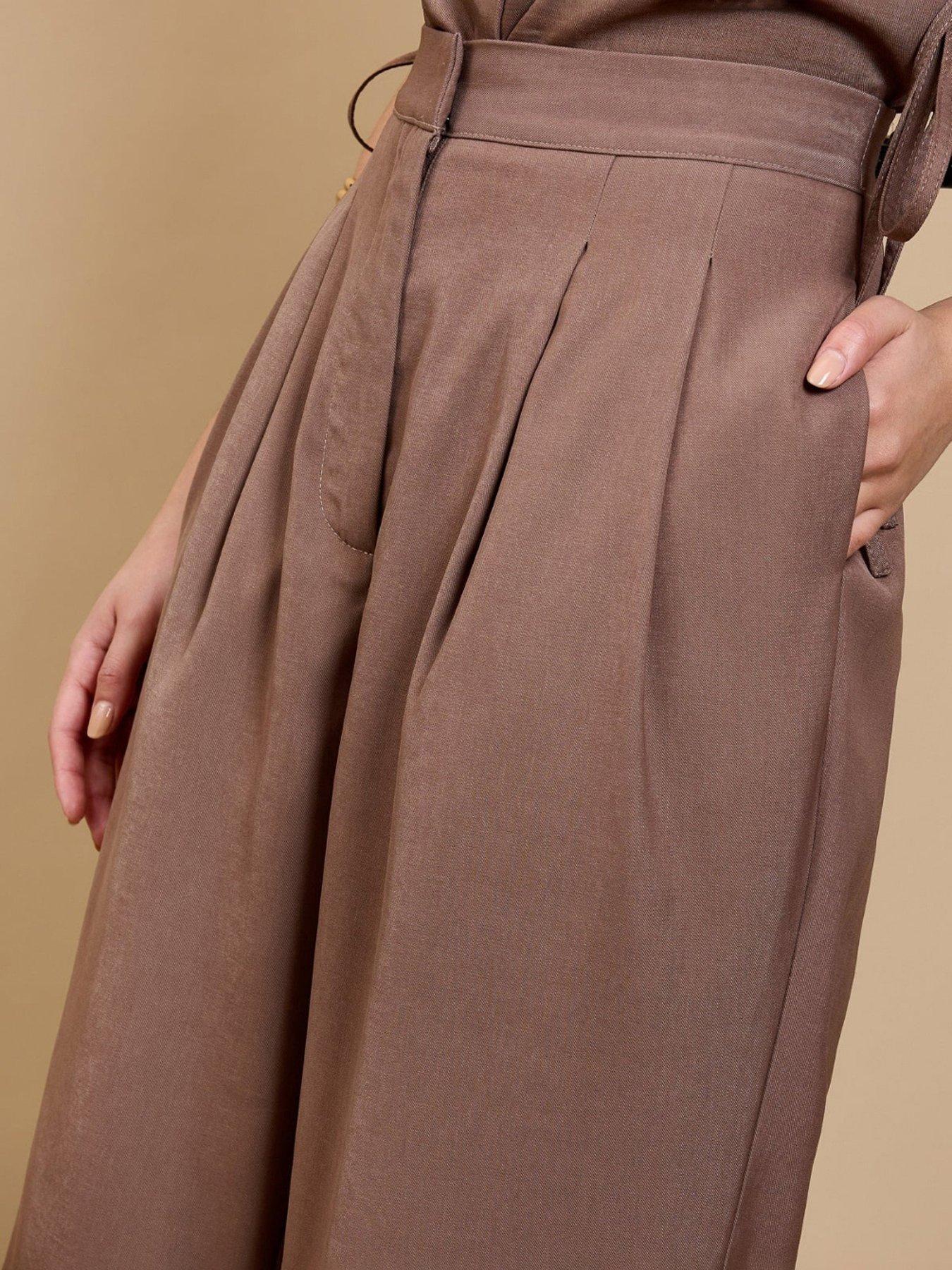 Image 4 of 4 of Little Mistress Wide Leg Trousers - Brown