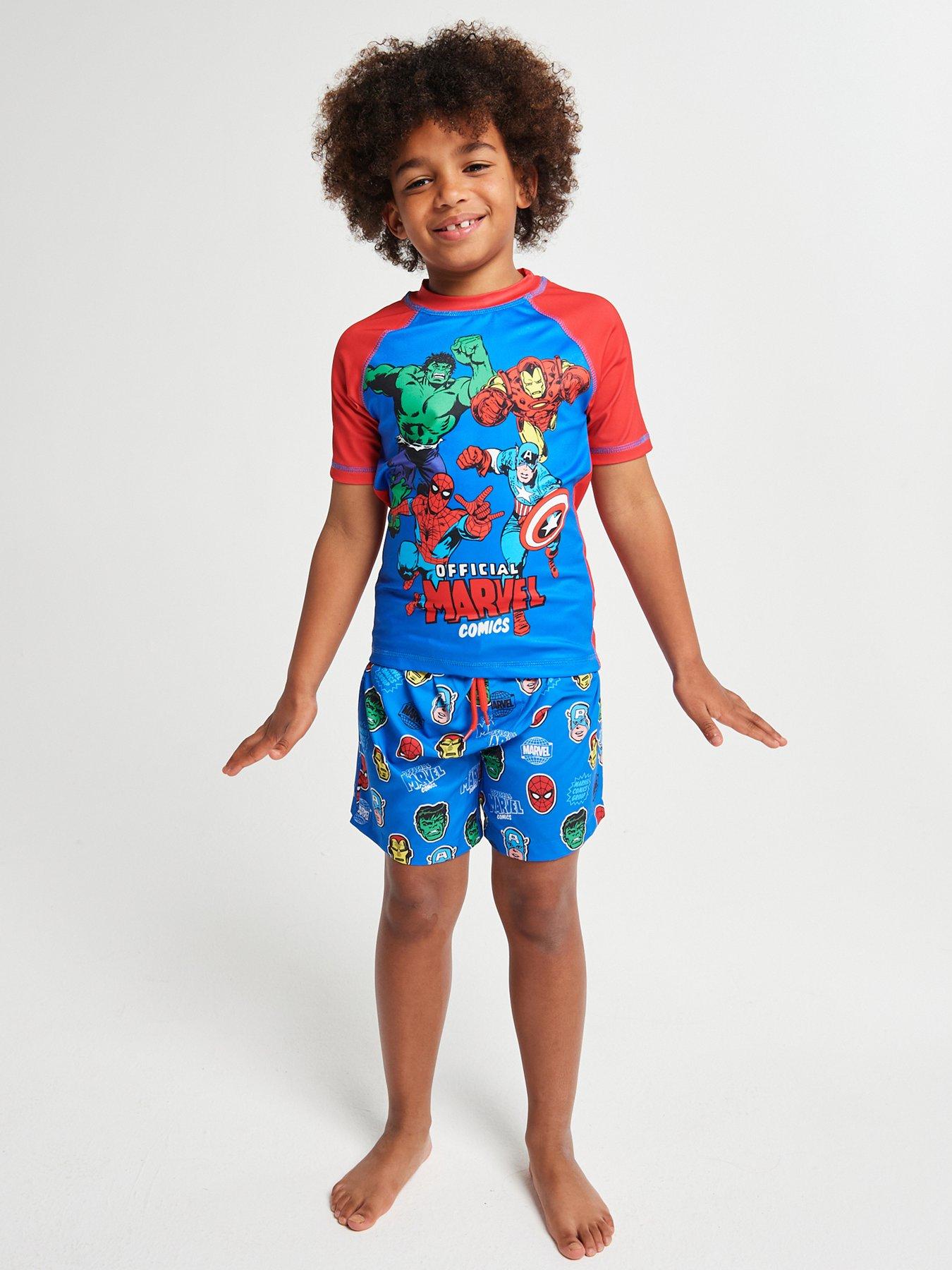 Image 1 of 6 of Brand Threads Boys Marvel Avengers Rash Vest &amp; Shorts