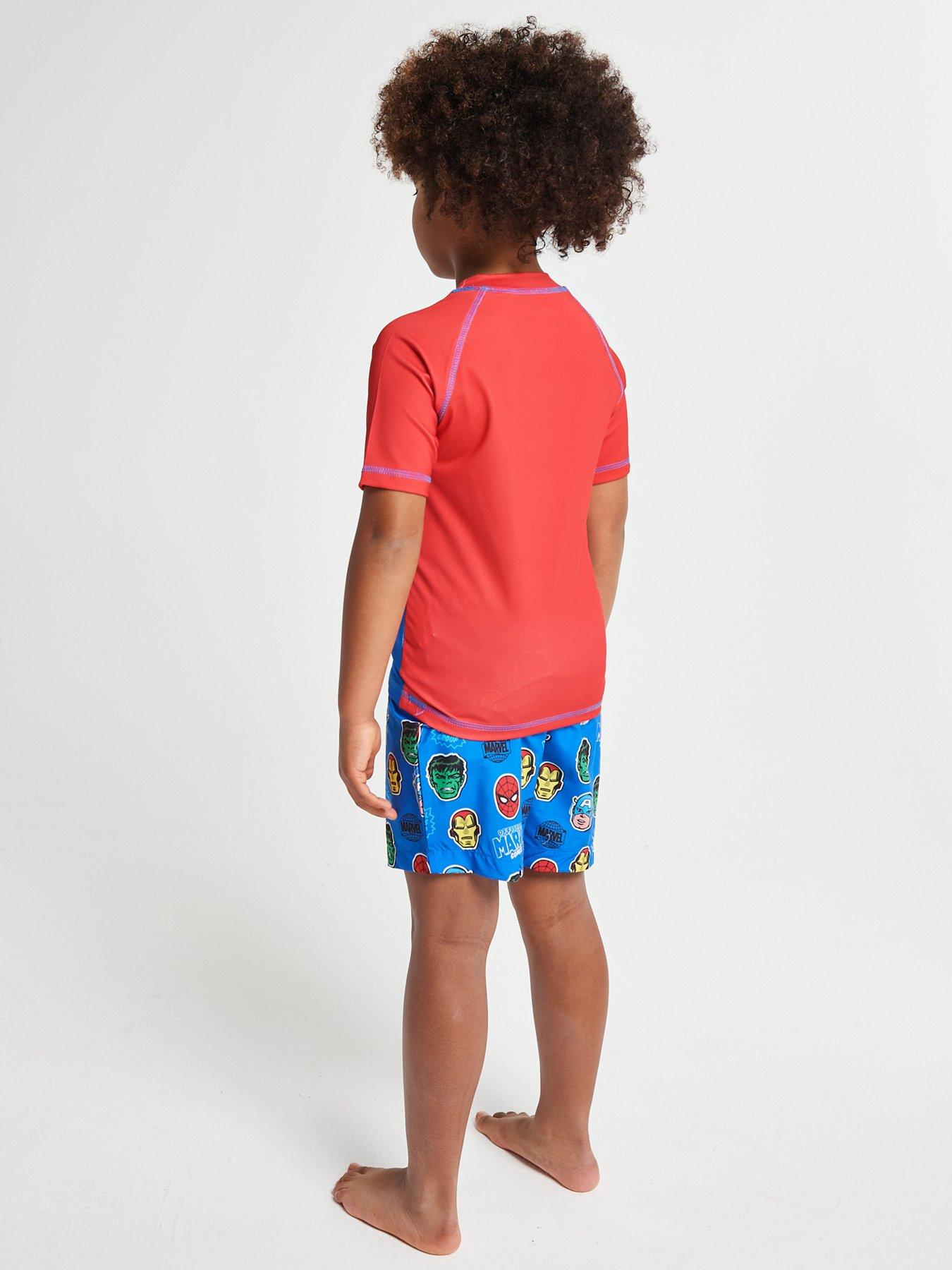Image 2 of 6 of Brand Threads Boys Marvel Avengers Rash Vest &amp; Shorts