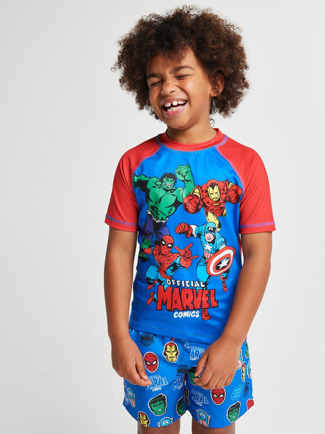 Image 3 of 6 of Brand Threads Boys Marvel Avengers Rash Vest &amp; Shorts