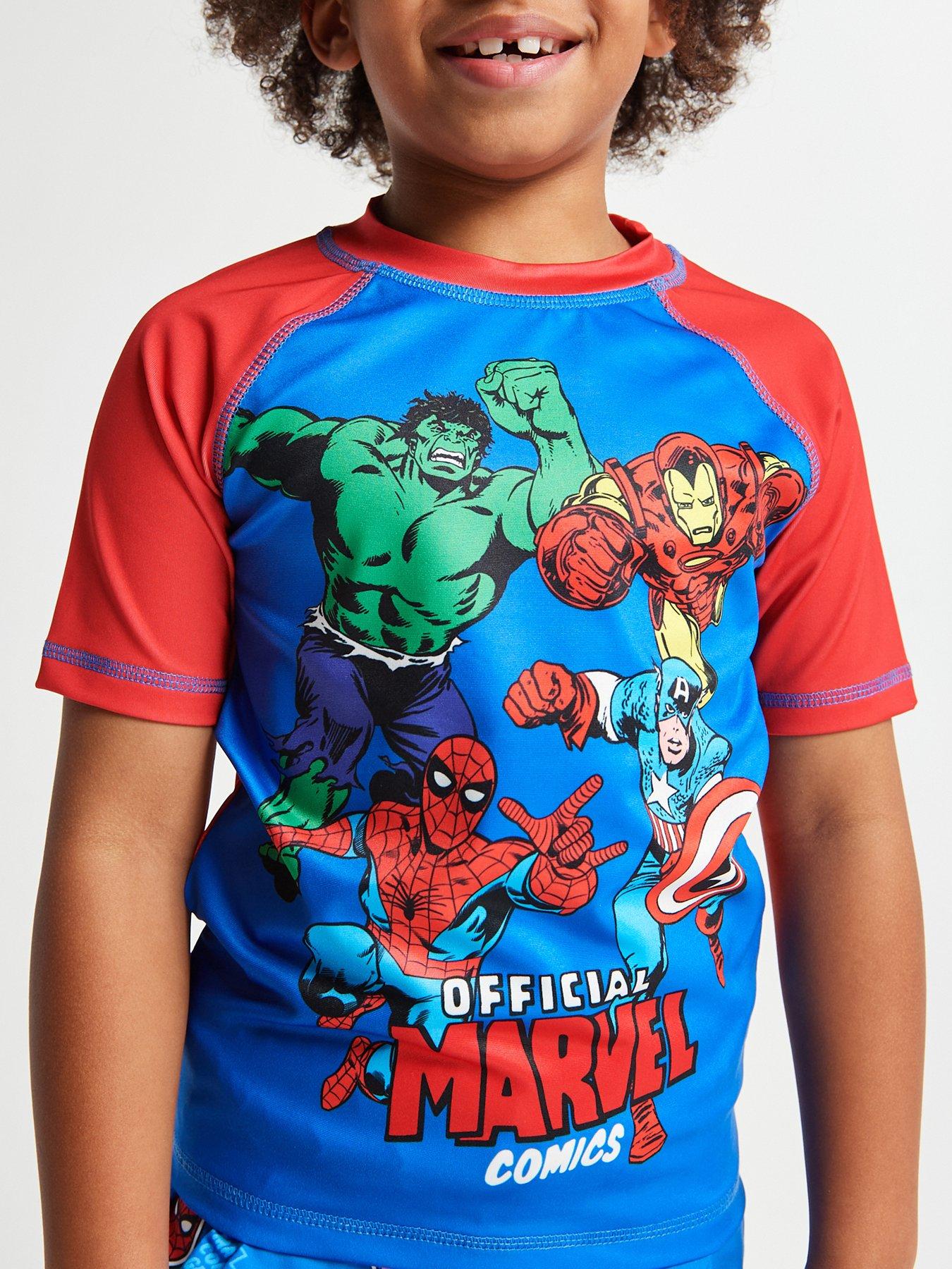 Image 4 of 6 of Brand Threads Boys Marvel Avengers Rash Vest &amp; Shorts