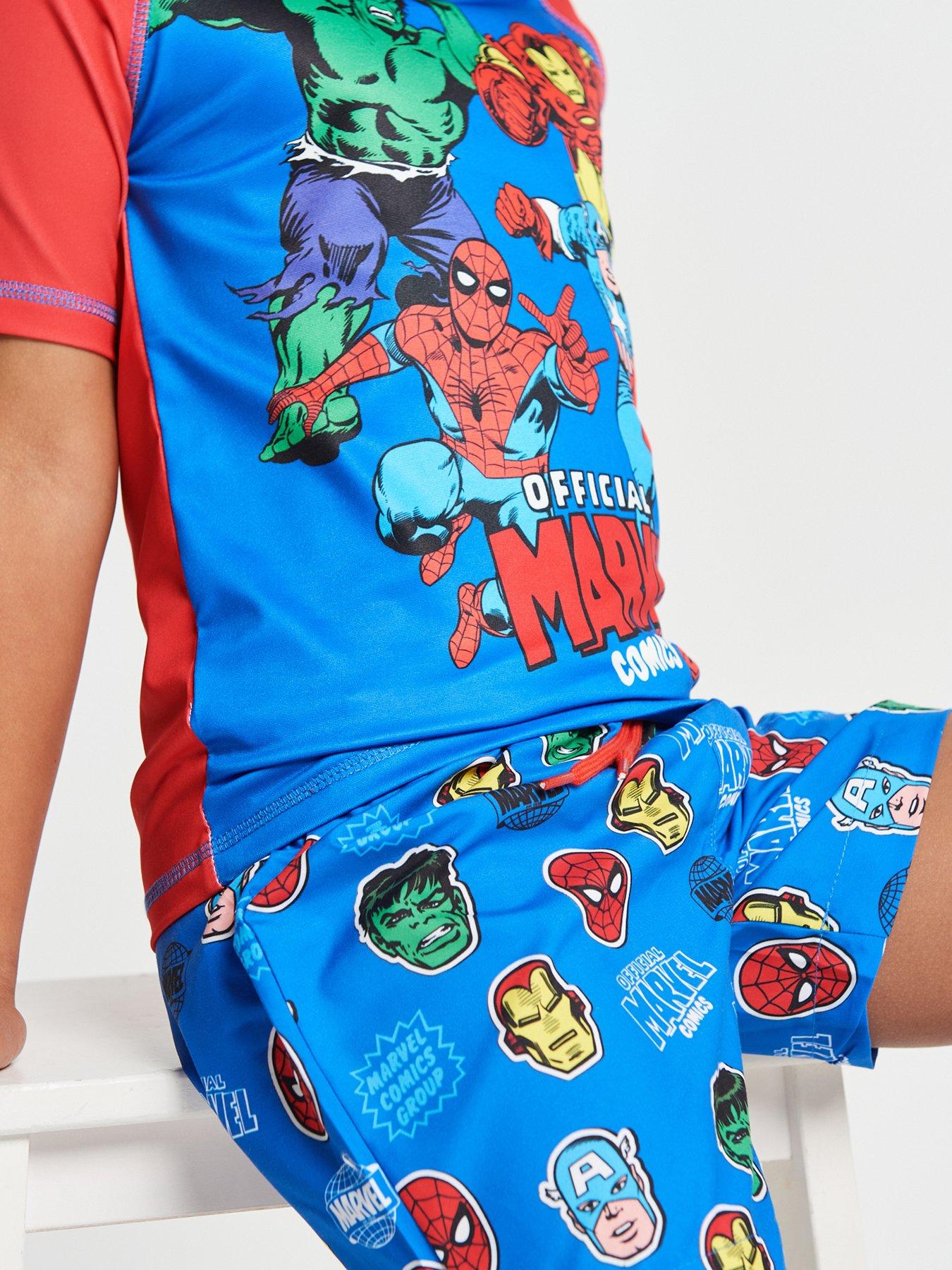 Image 5 of 6 of Brand Threads Boys Marvel Avengers Rash Vest &amp; Shorts
