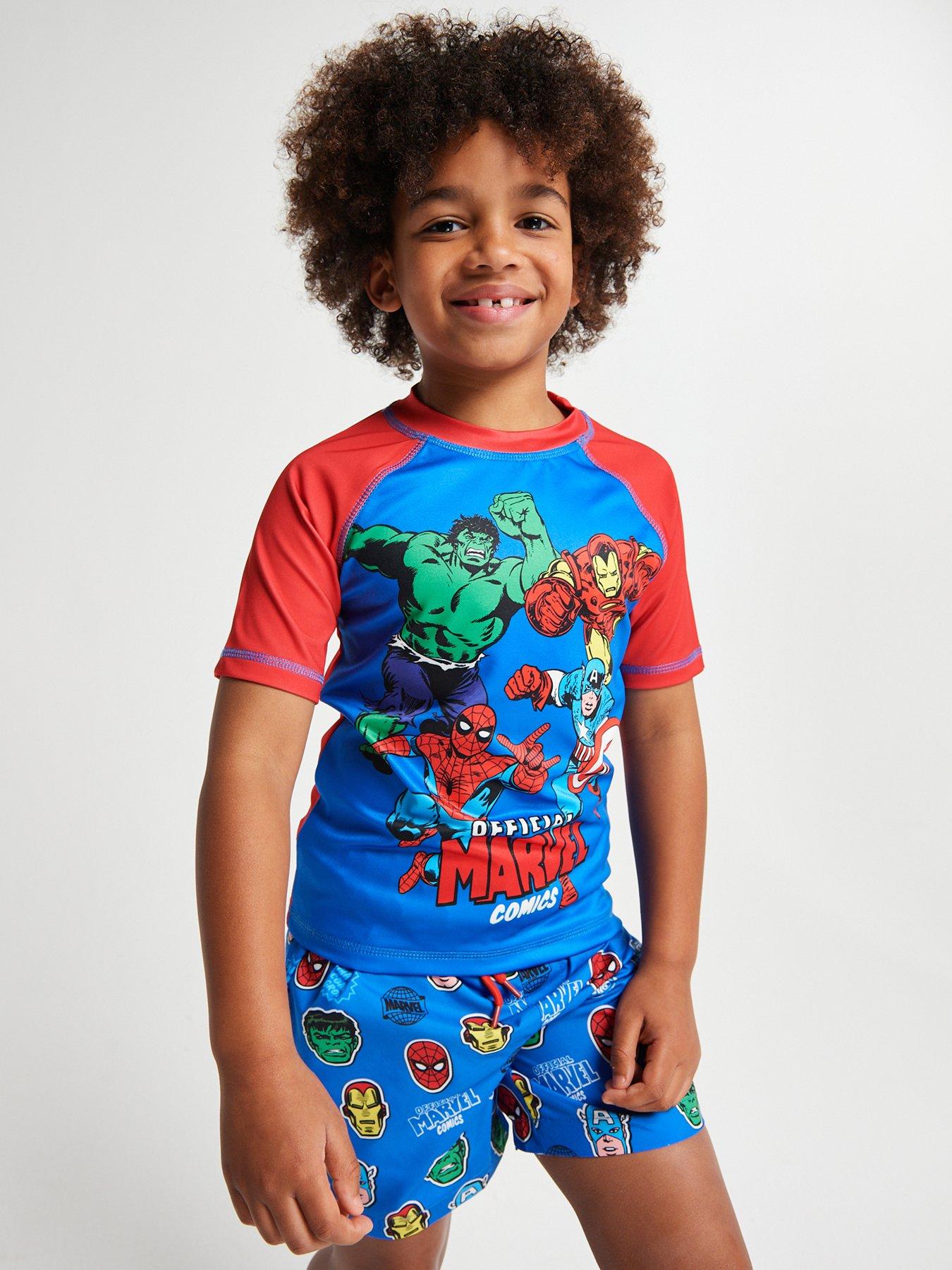 Image 6 of 6 of Brand Threads Boys Marvel Avengers Rash Vest &amp; Shorts