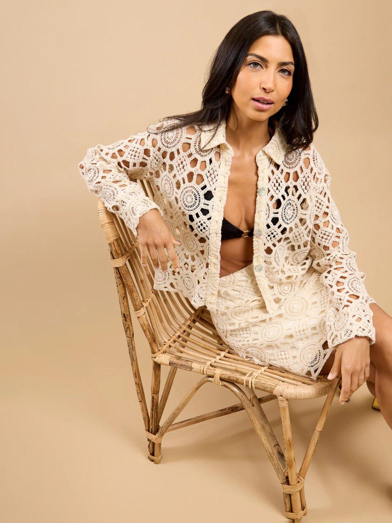 Image 1 of 4 of Little Mistress Crochet Shirt - Beige