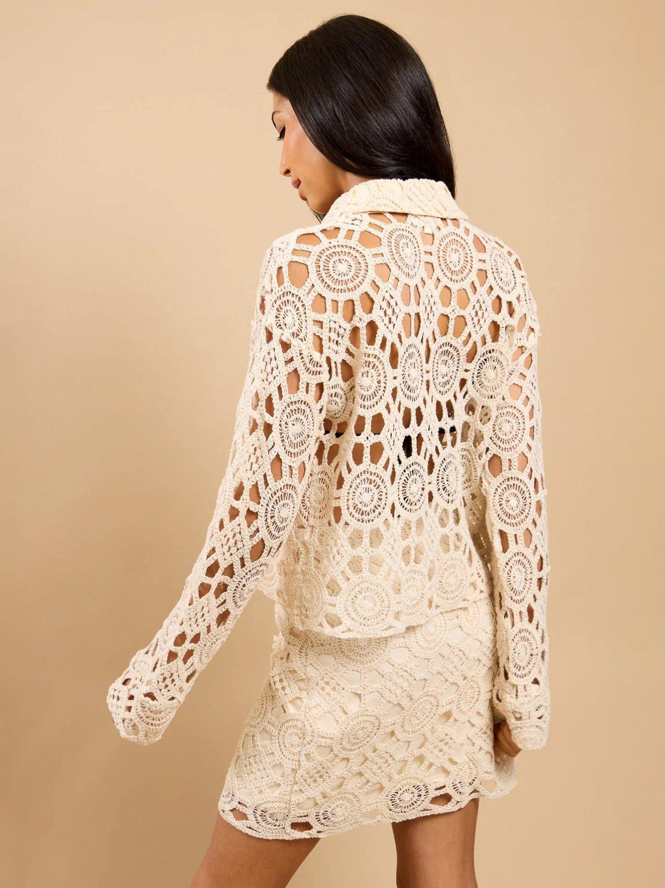 Image 2 of 4 of Little Mistress Crochet Shirt - Beige