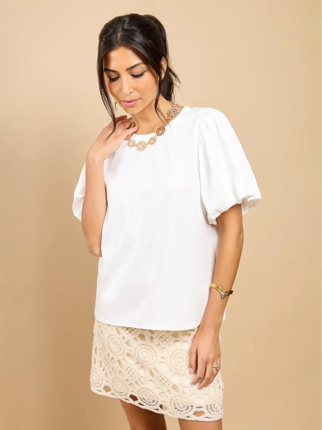 Image 1 of 4 of Little Mistress Balloon Sleeve Top - White