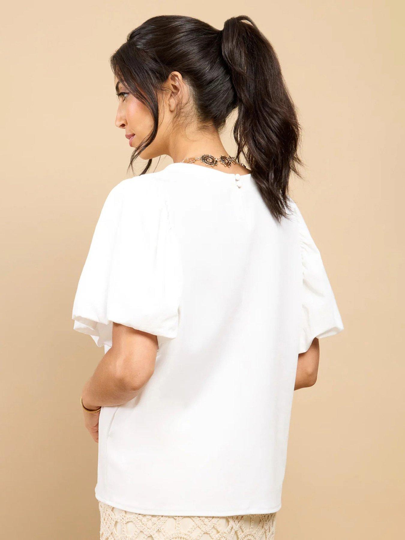 Image 2 of 4 of Little Mistress Balloon Sleeve Top - White