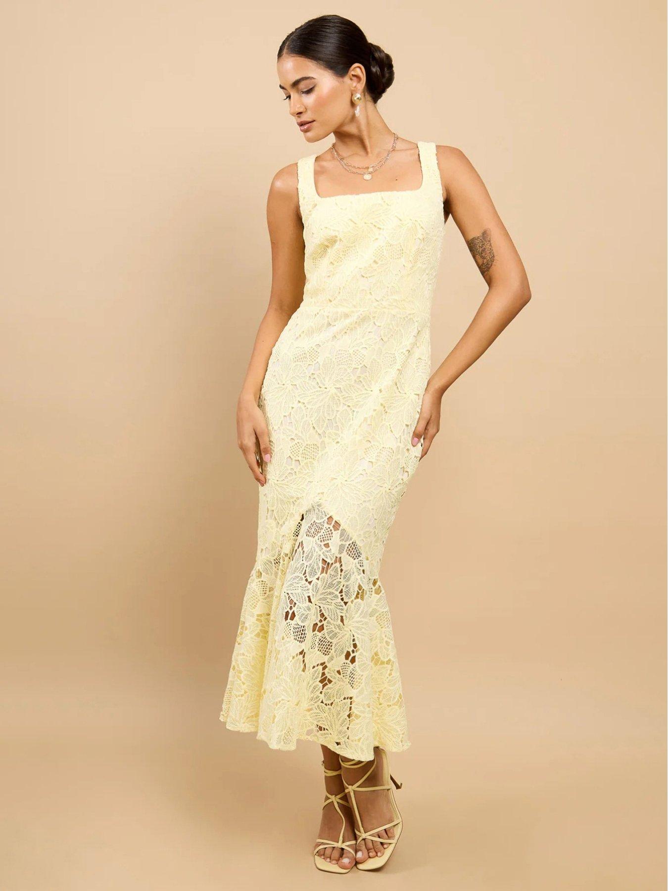 white christmas dresses Andreeva Butter Yellow Chrysanthemum Midi Handmade Crochet Dress main image 1