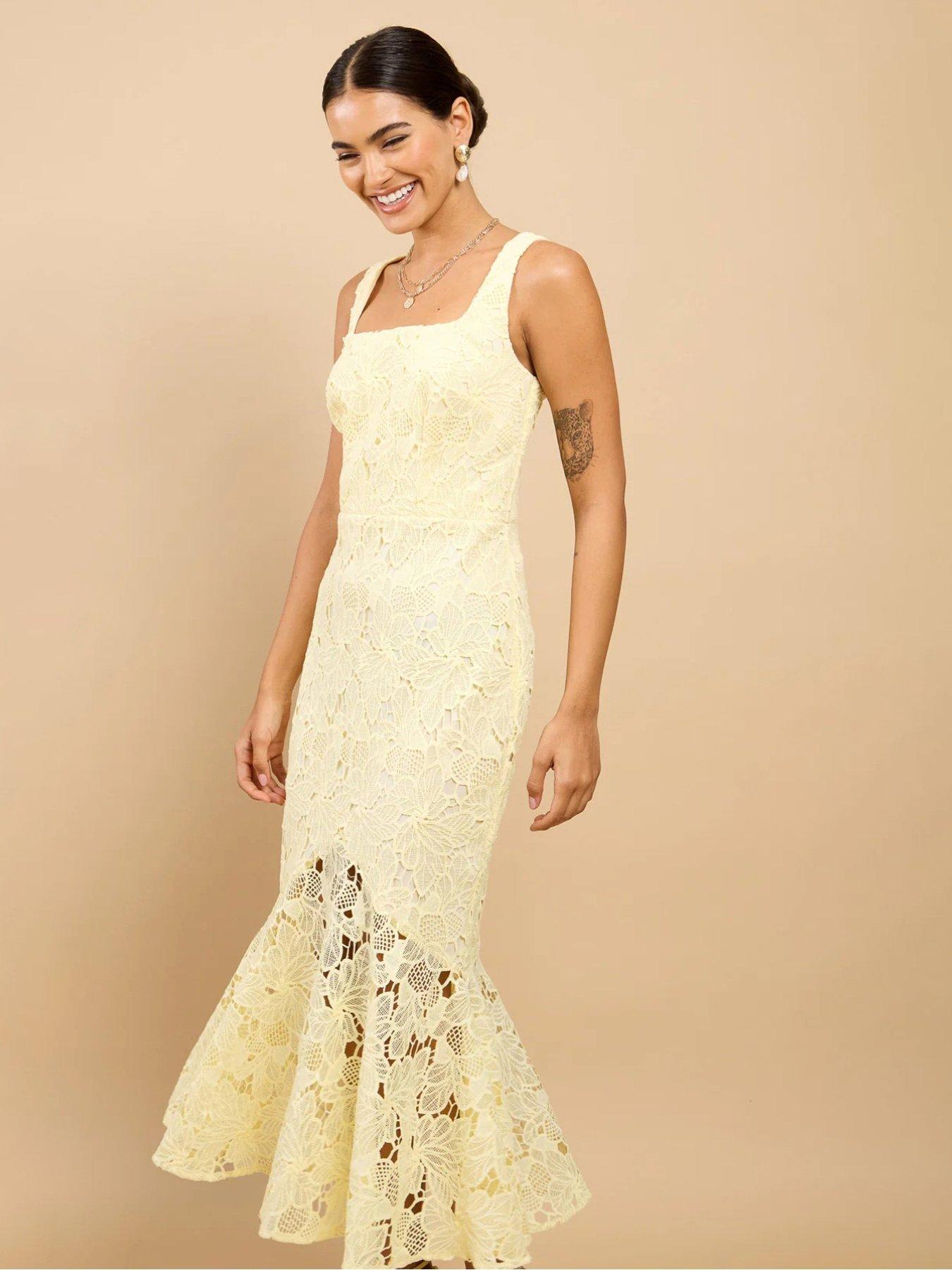 Little Mistress Crochet Midaxi Dress - Yellow | Very