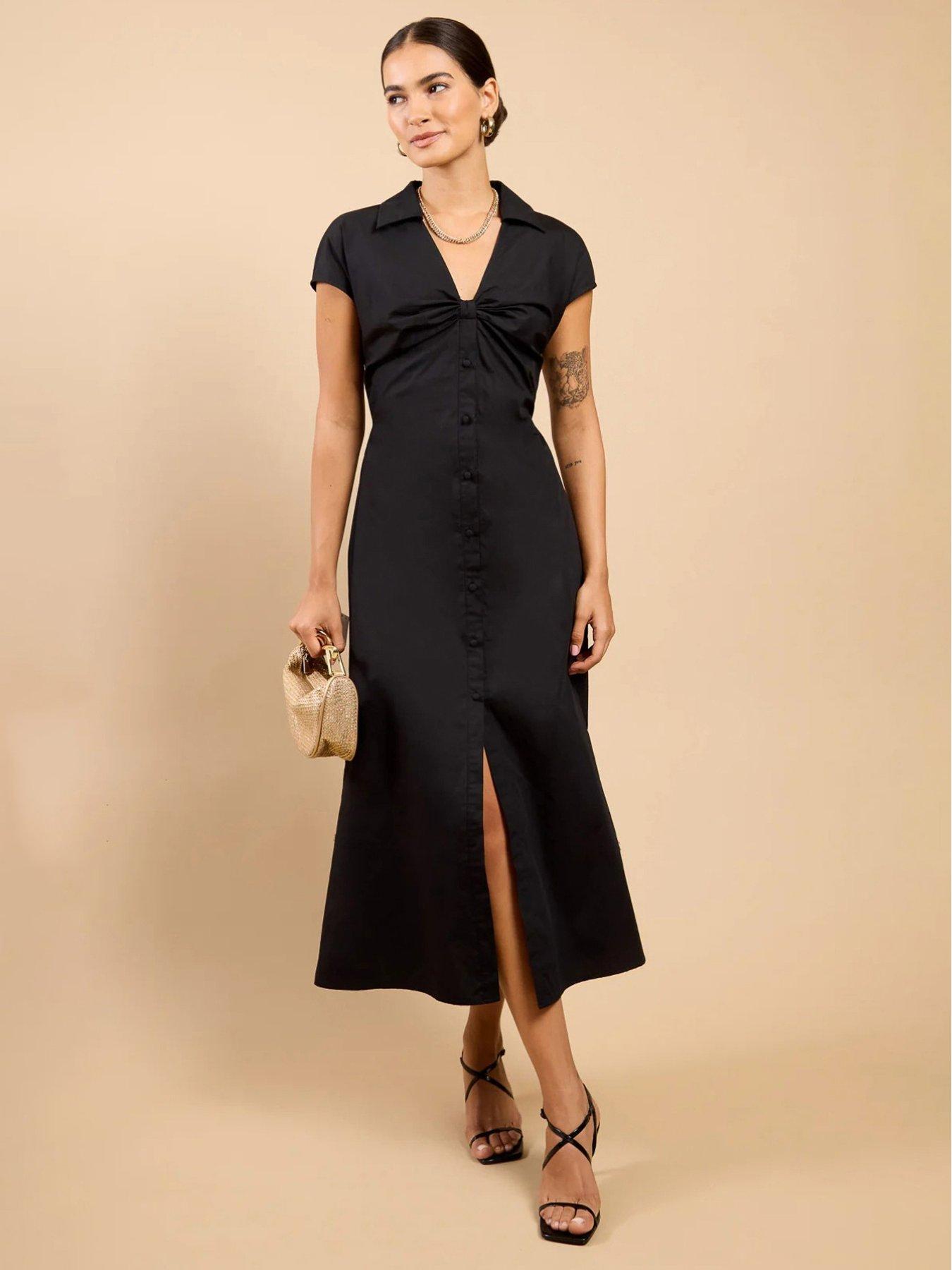 Little Mistress Gathered Detail Midaxi Shirt Dress - Black