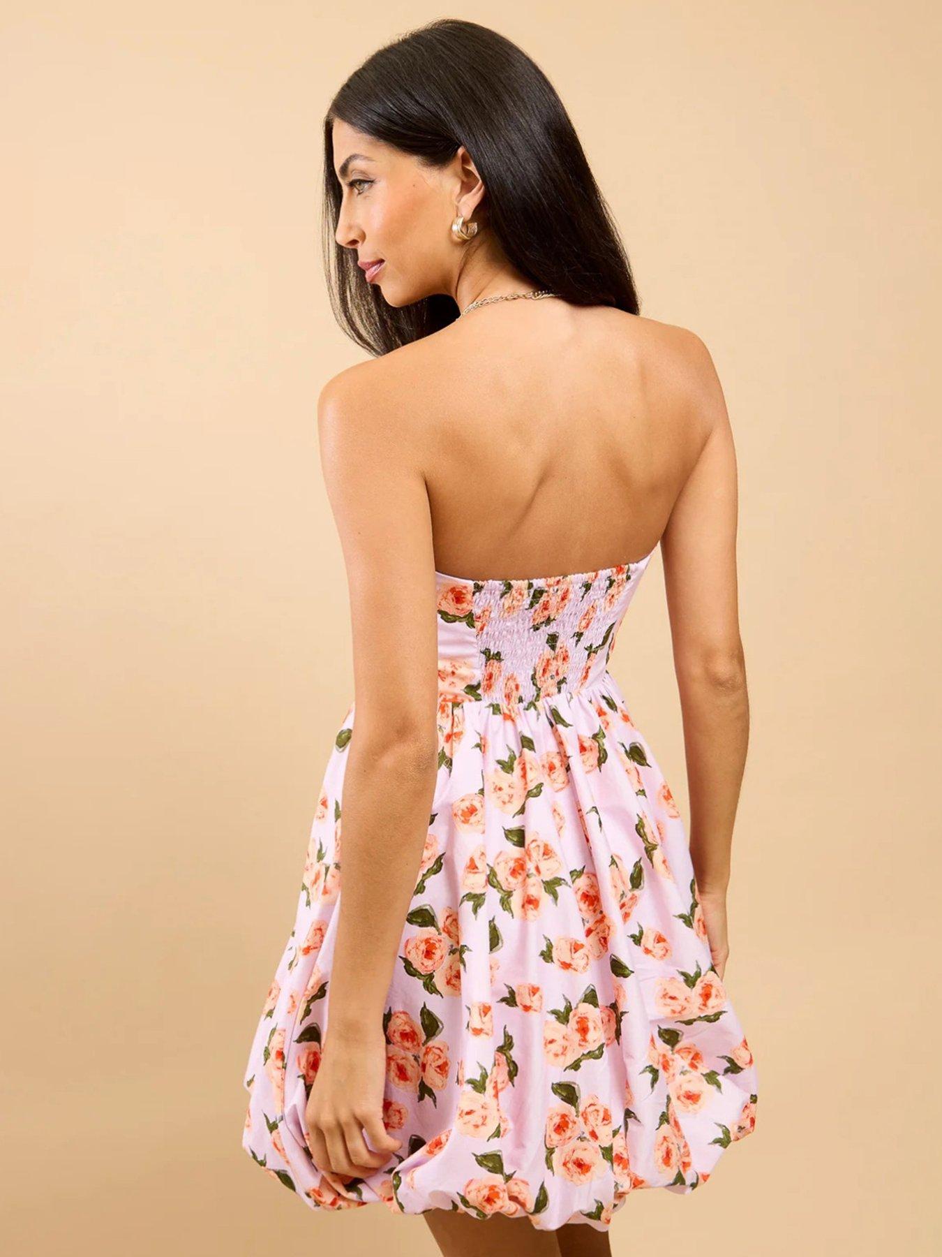 Image 2 of 4 of Little Mistress Lilac Floral Print Bandeau Mini Dress - Purple