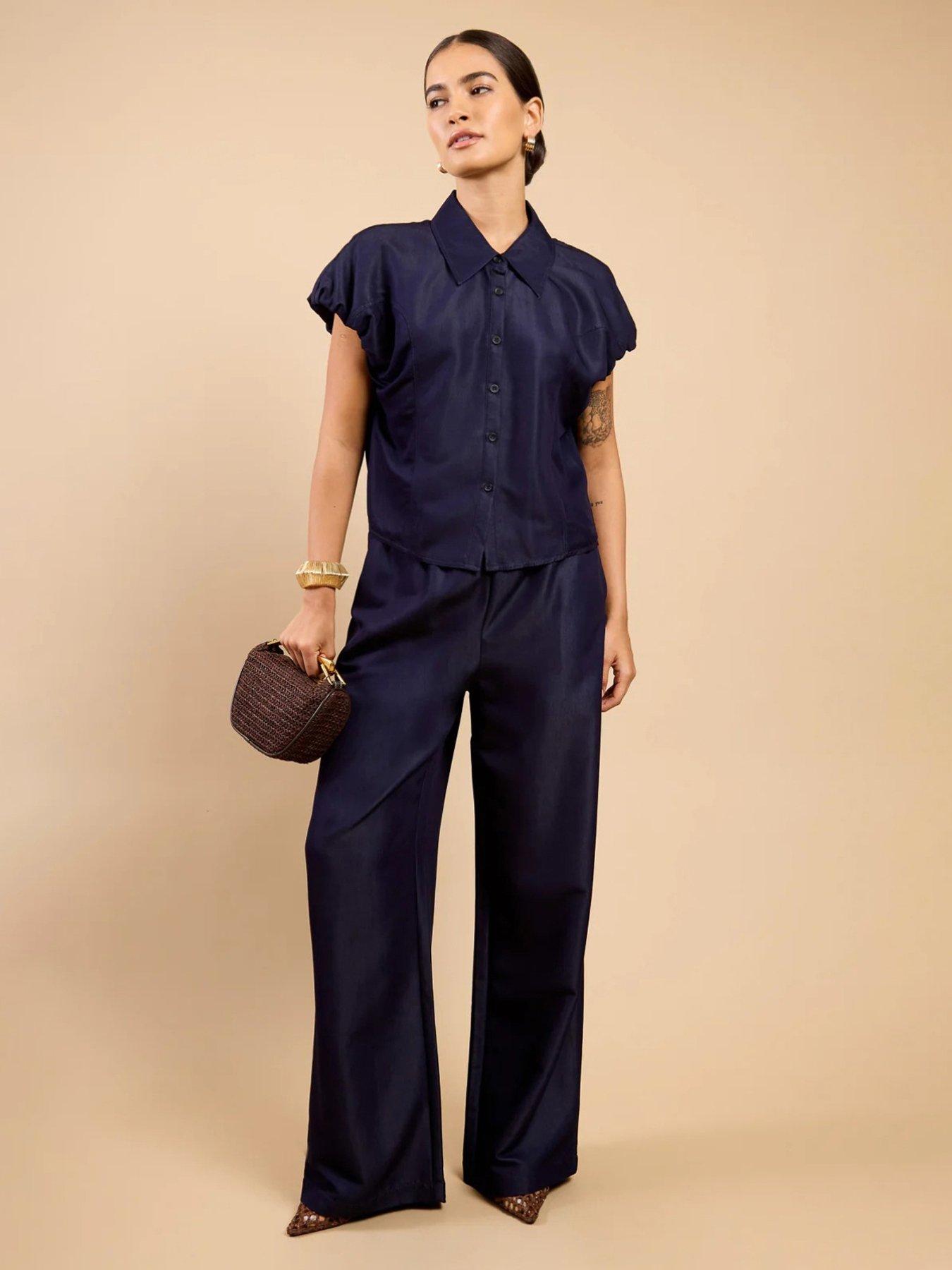 Little Mistress Short Sleeve Denim Top - Navy