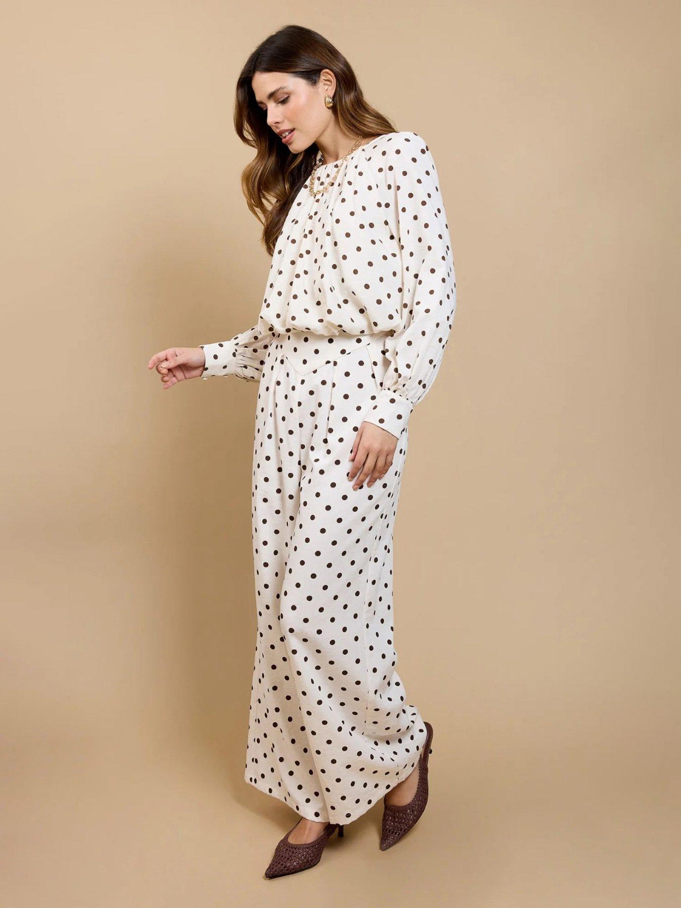 Little Mistress Polka Dot Wide Leg Trousers - Cream