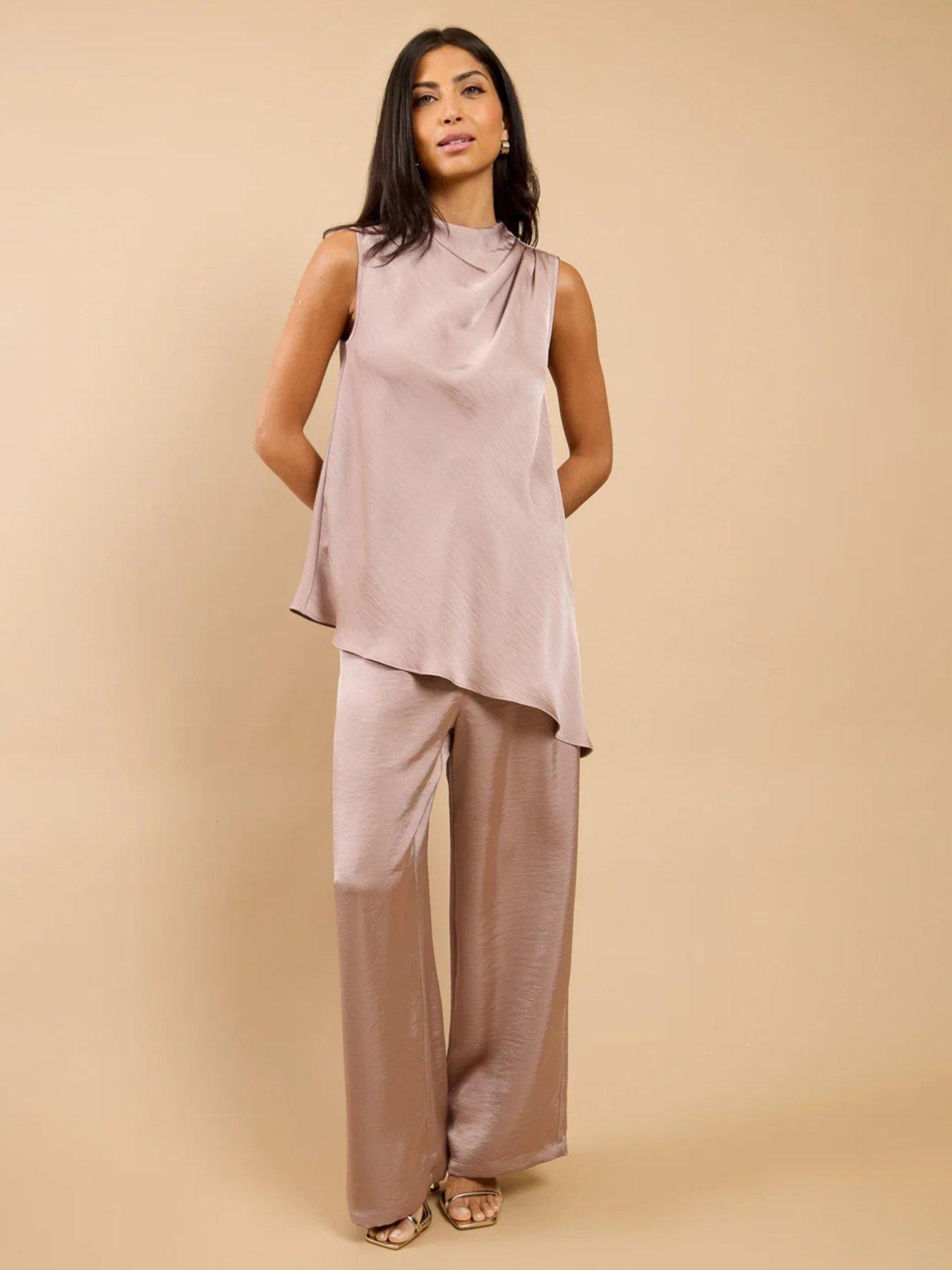 Little Mistress Mink Satin Wide Leg Co-ord Trousers