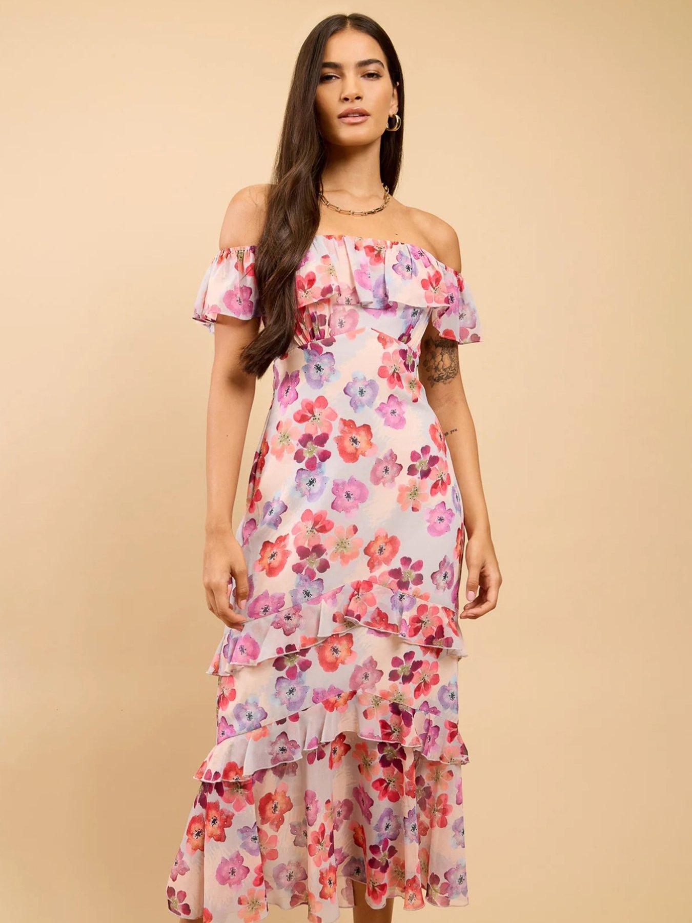 green emerald velvet dress Adita | Blush Pink Mesh Floral Bardot Maternity Midi Dress