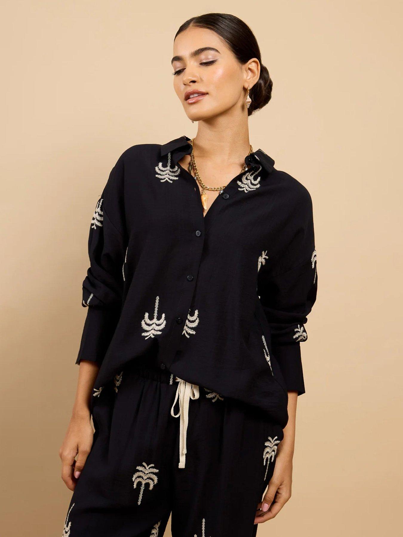 Image 1 of 5 of Little Mistress Black Embroidered Shirt