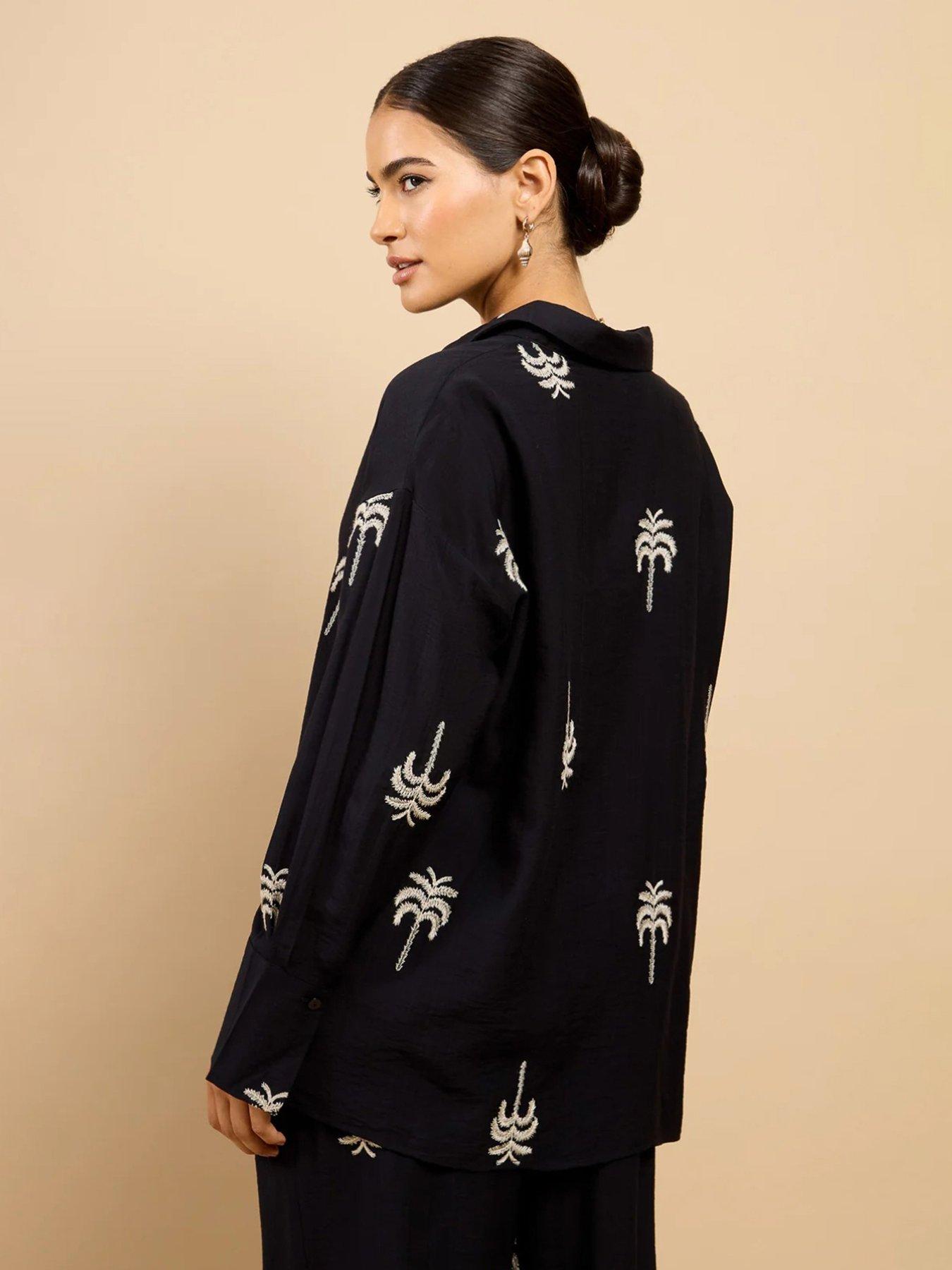 Image 2 of 5 of Little Mistress Black Embroidered Shirt