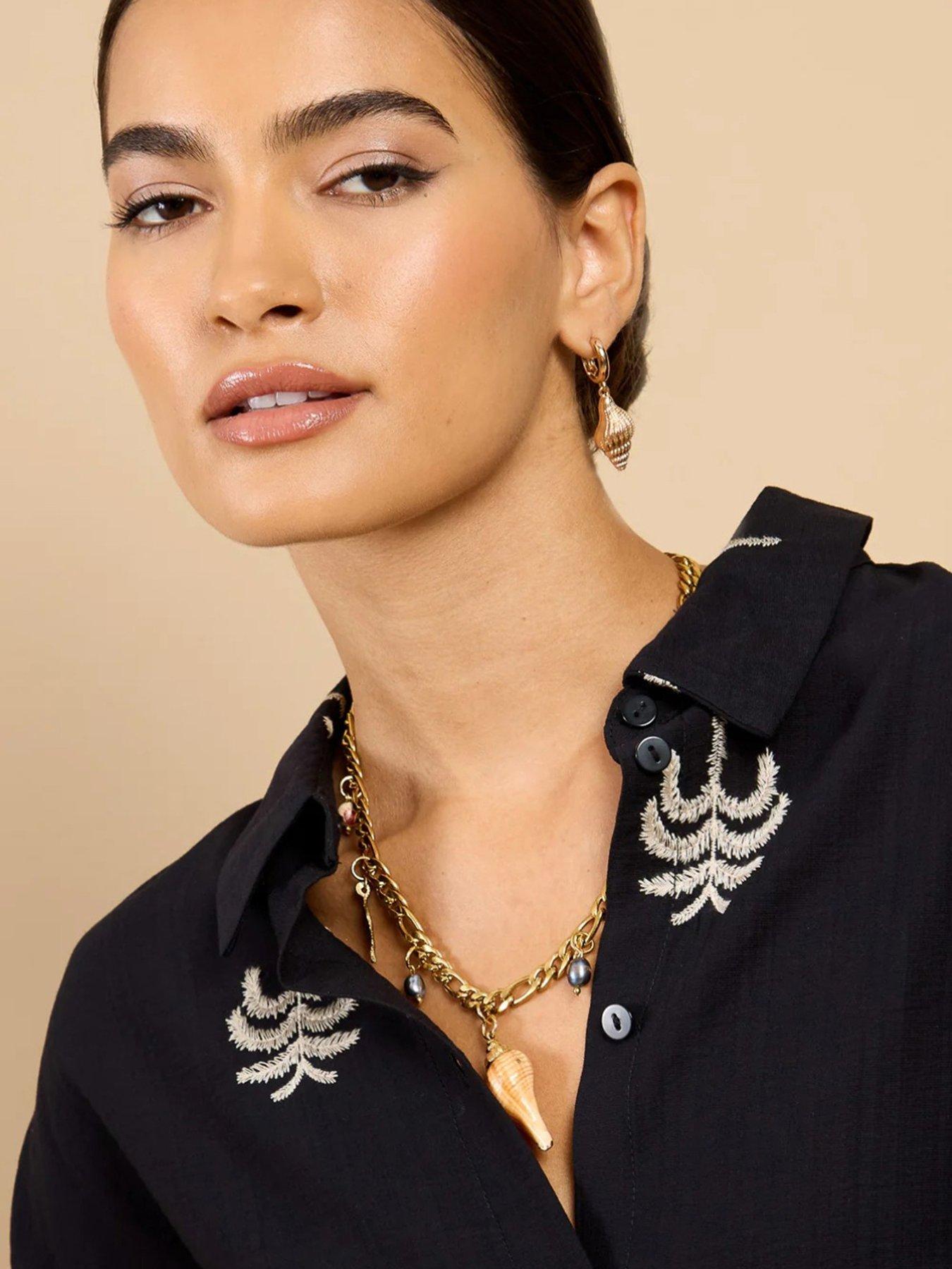 Image 3 of 5 of Little Mistress Black Embroidered Shirt