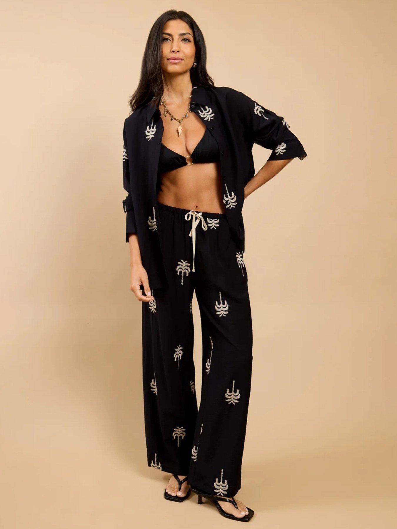 Image 4 of 5 of Little Mistress Black Embroidered Shirt