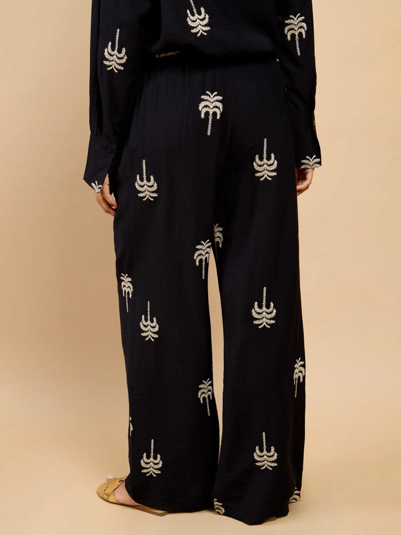 Image 2 of 4 of Little Mistress Black Embroidered Trousers