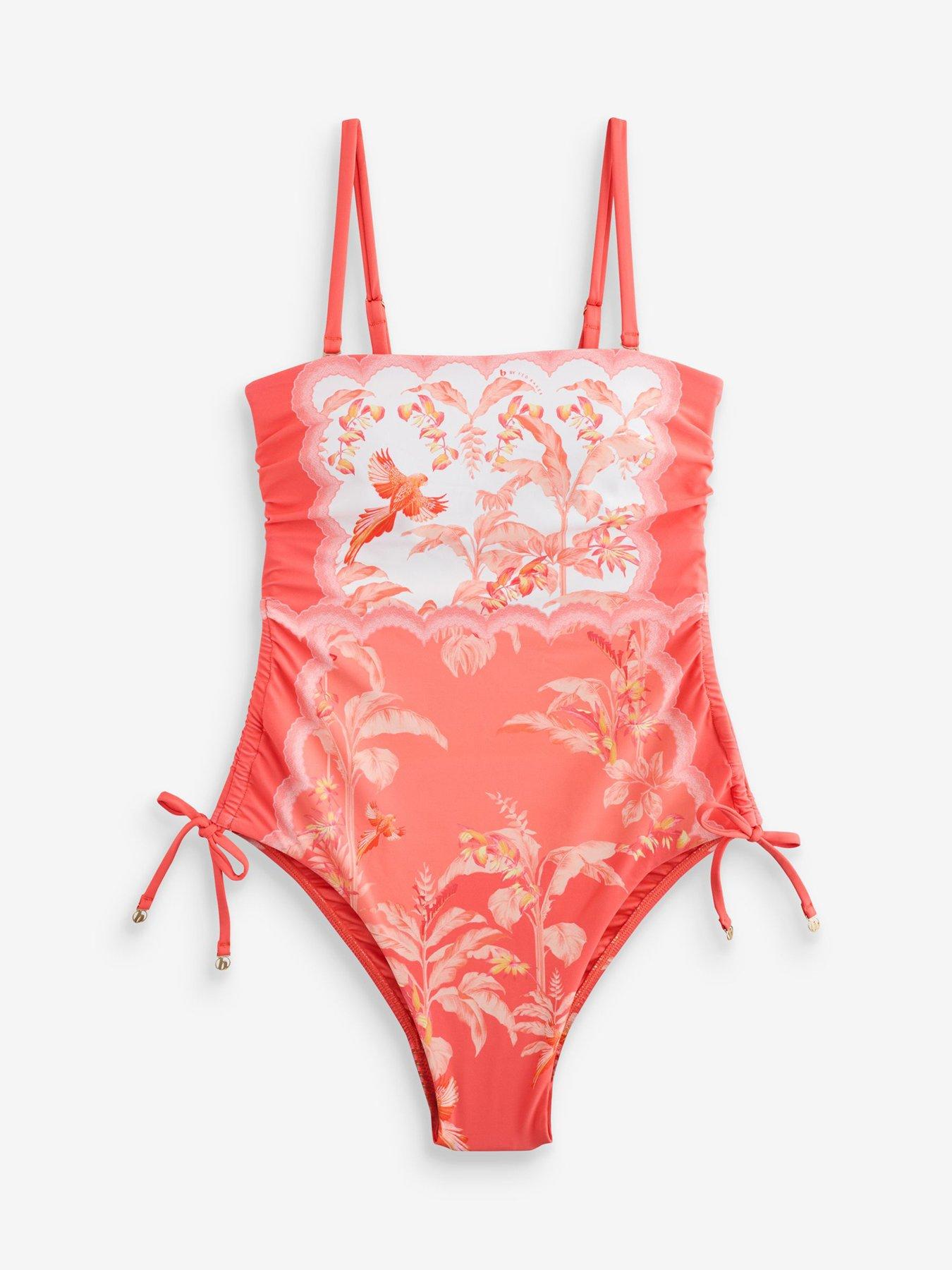 B By Ted Baker B By Placement Print Bandeau Swimsuit - Coral