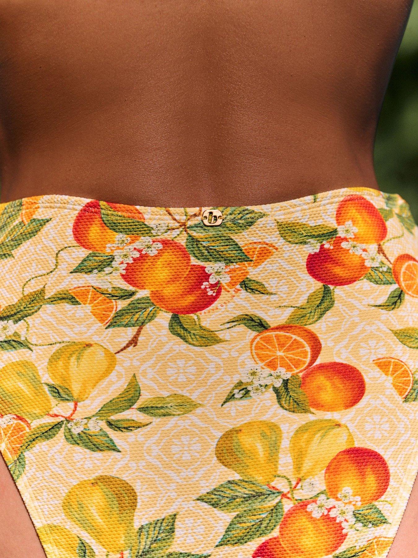 Image 3 of 5 of B By Ted Baker Fruit Print High Waist Bikini Bottoms - Yellow