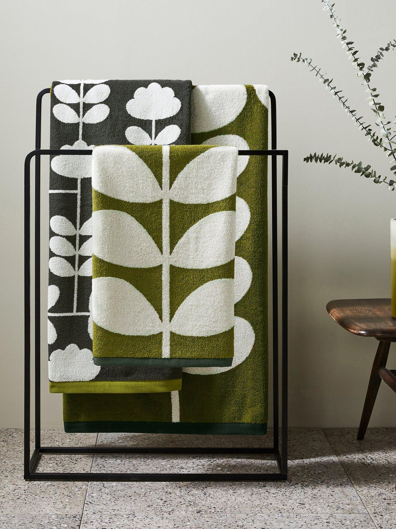 Orla Kiely Cut Stem 100% Cotton Moss Charcoal Towel Collection
