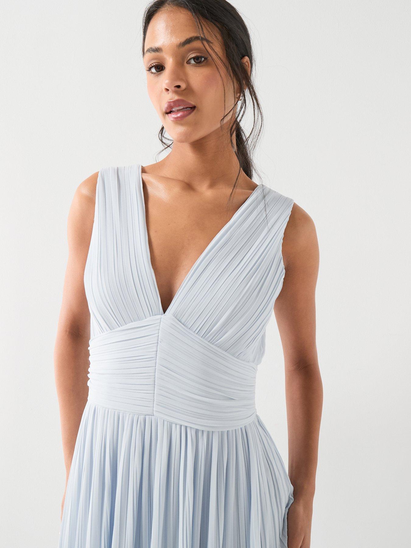 strapless open back dress Pleated Long Sleeve Surplice Maxi Dress – La Boutique Dacula