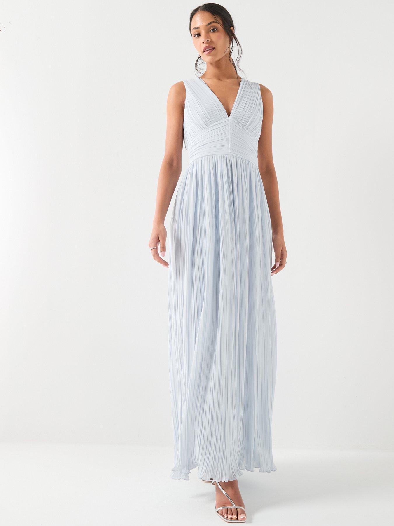 Six Stories Pleated Plunge Maxi Dress - Blue | Very