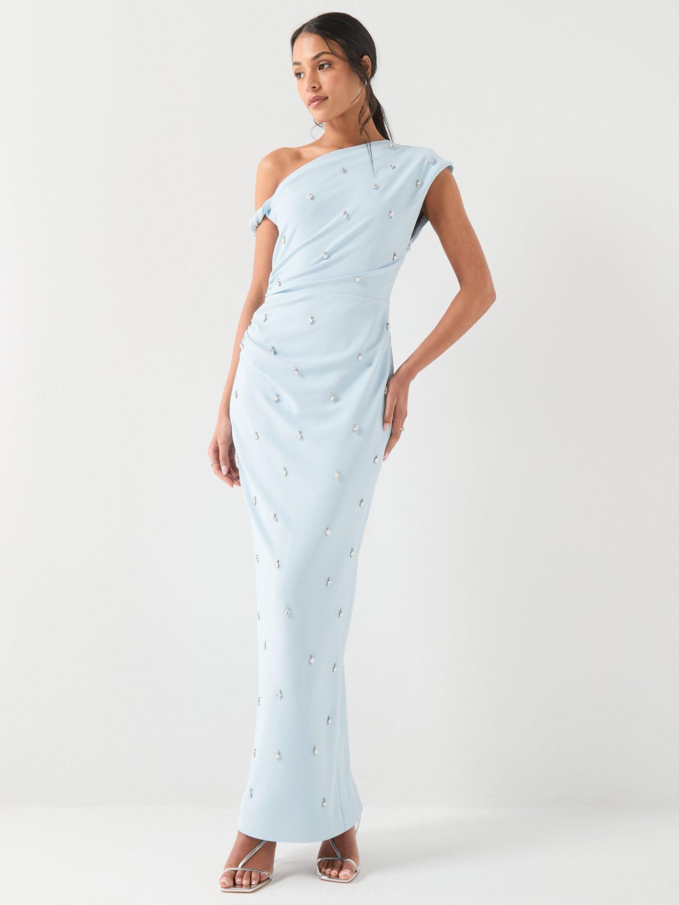 Image 1 of 6 of Six Stories Asymmetric Beaded Maxi Dress - Blue