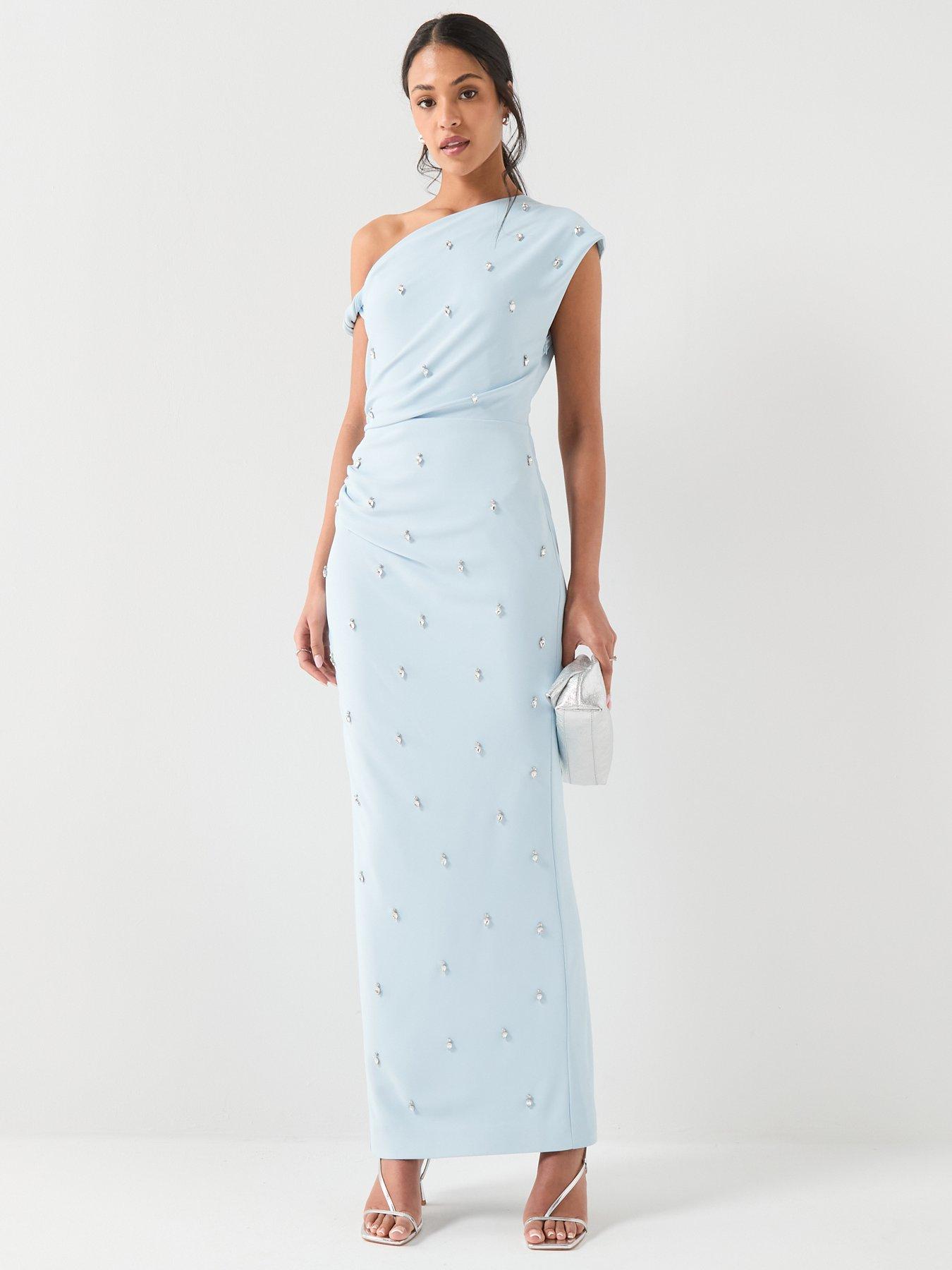 Image 3 of 6 of Six Stories Asymmetric Beaded Maxi Dress - Blue