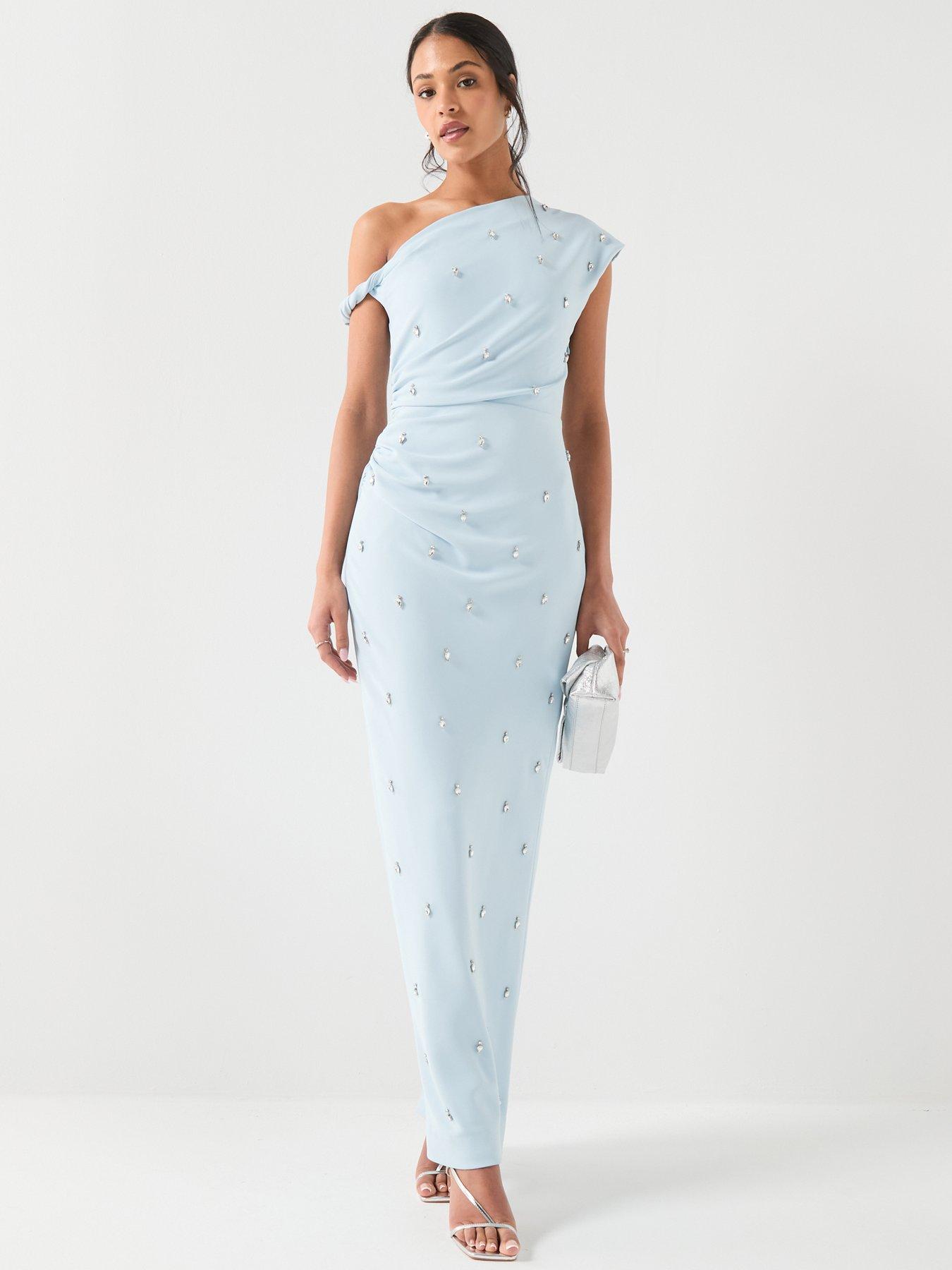 Image 6 of 6 of Six Stories Asymmetric Beaded Maxi Dress - Blue