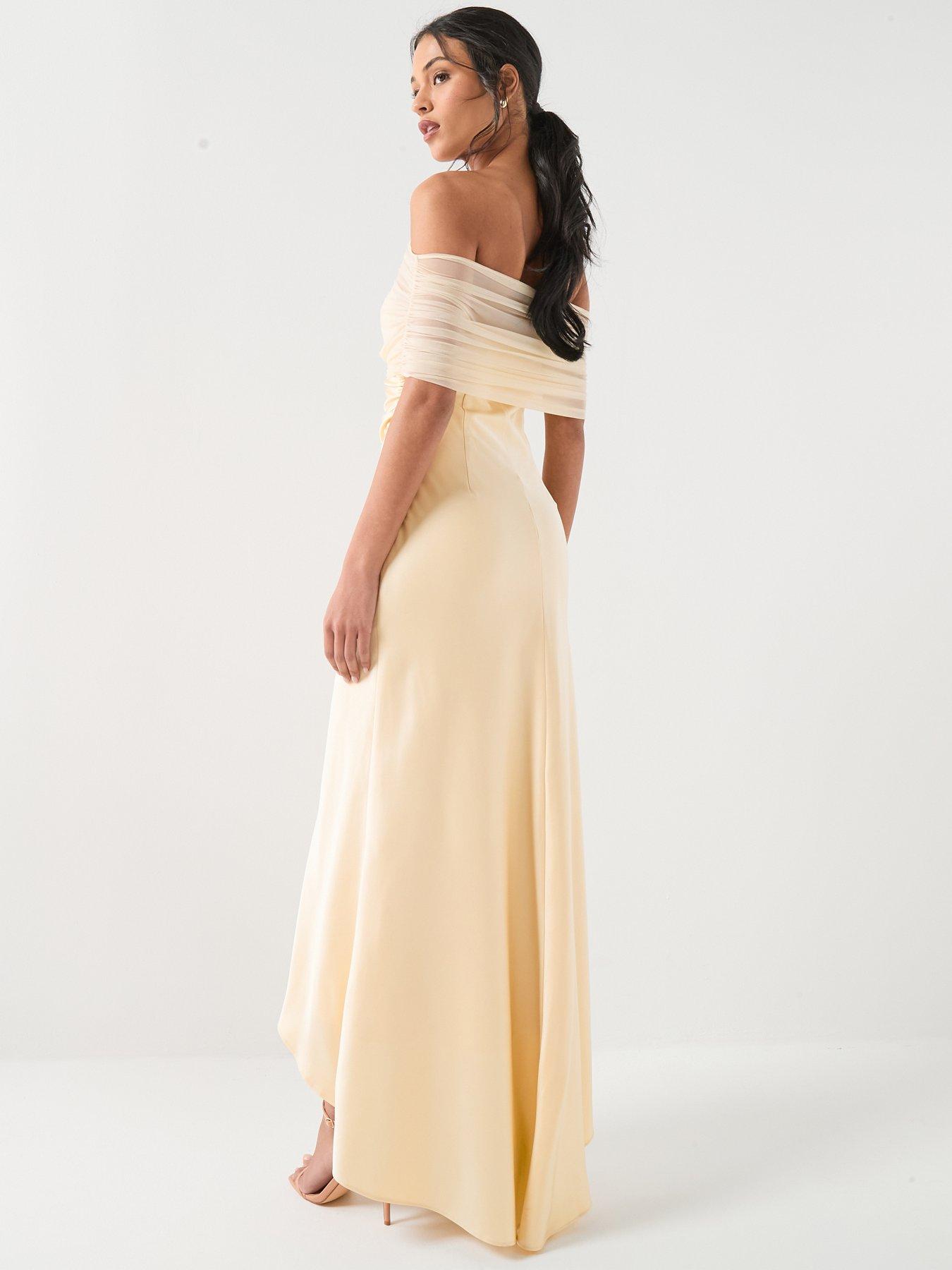 chinese dress ladies "Summer" Bardot Mesh Cut Out Maxi Dress - Butter Yellow