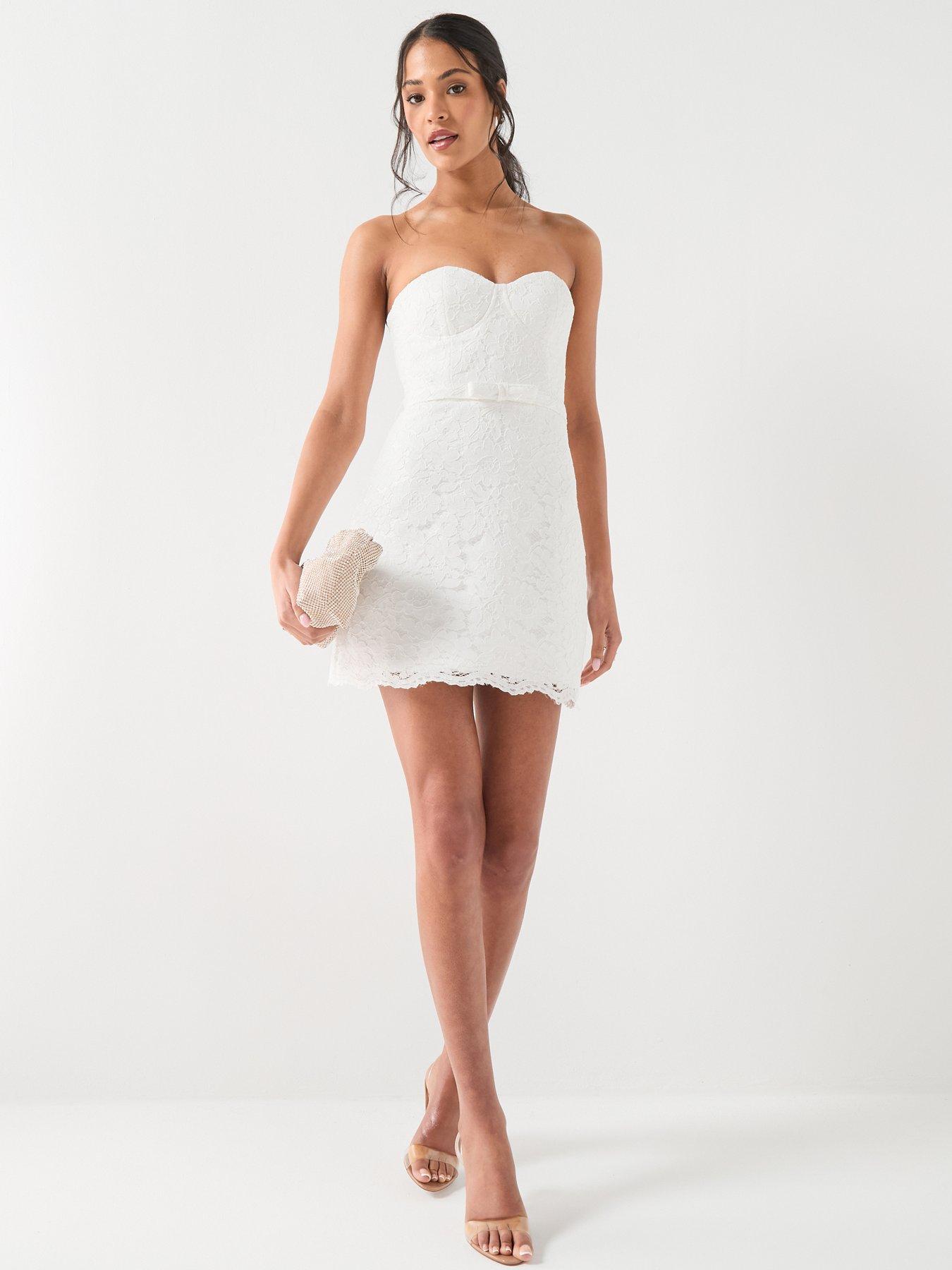 Six Stories Lace Bardot Corset Mini Dress - White | Very