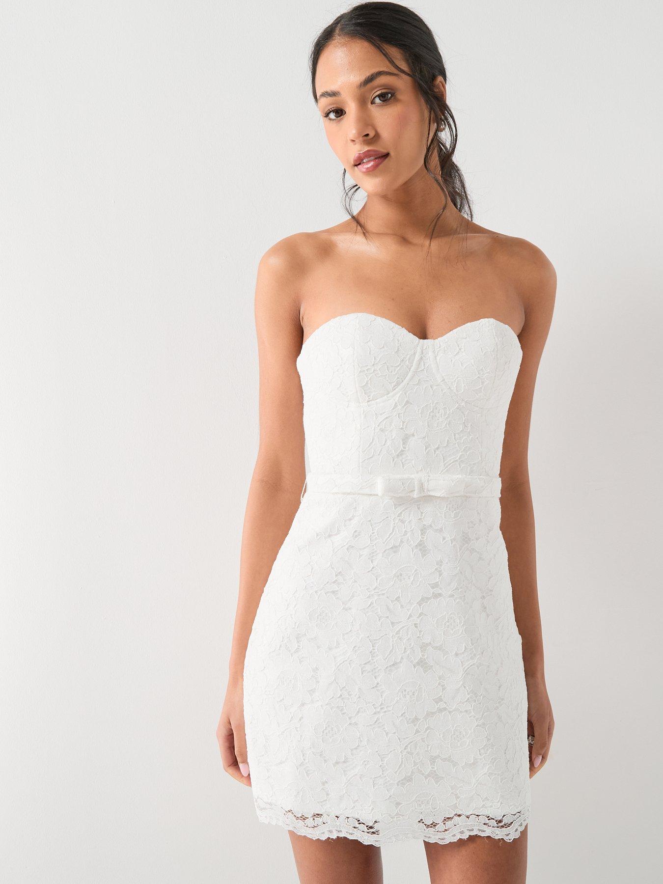 Six Stories Lace Bardot Corset Mini Dress - White | Very
