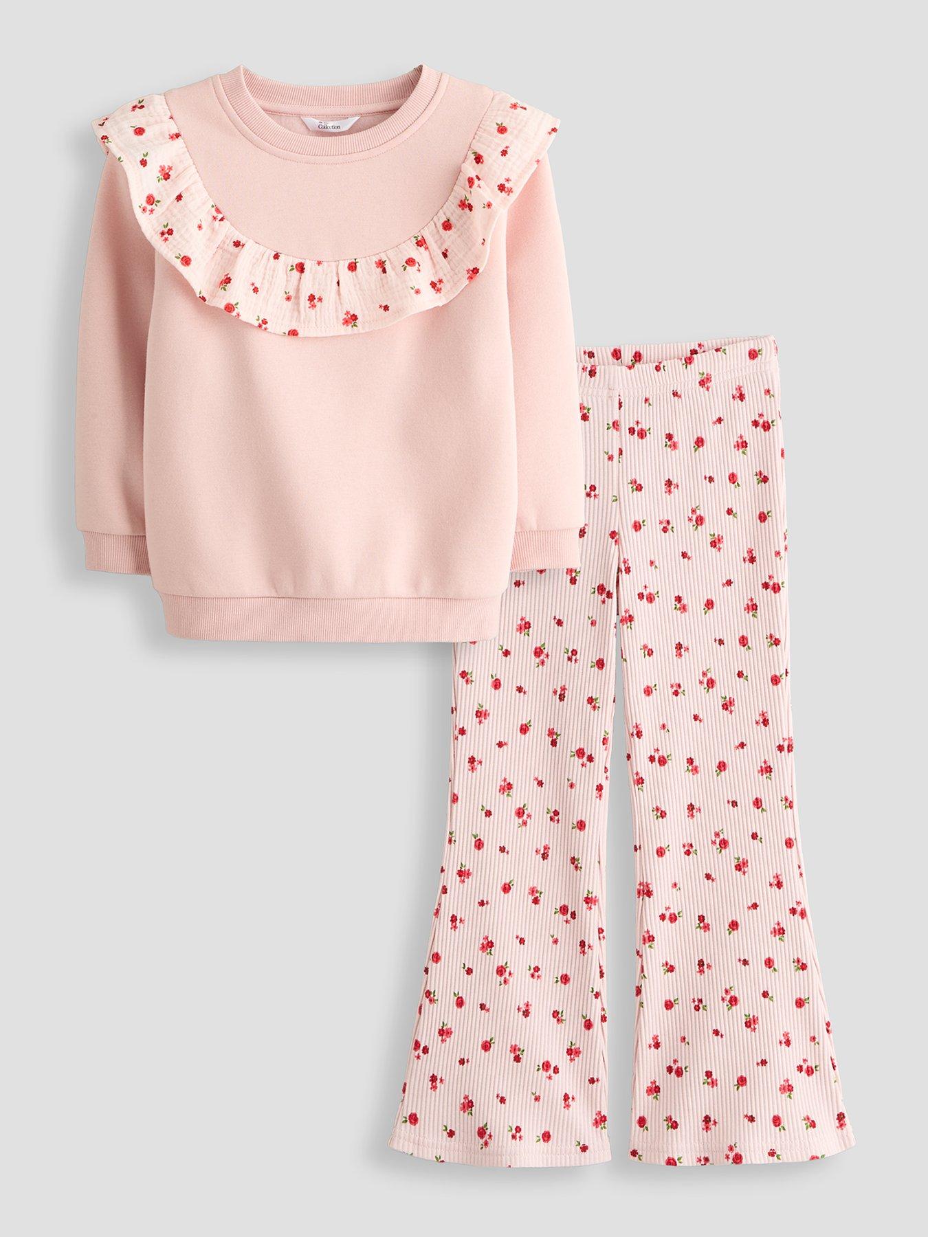 The Very Collection Girls Frill Trim Sweatshirt And Flare Legging - Pink