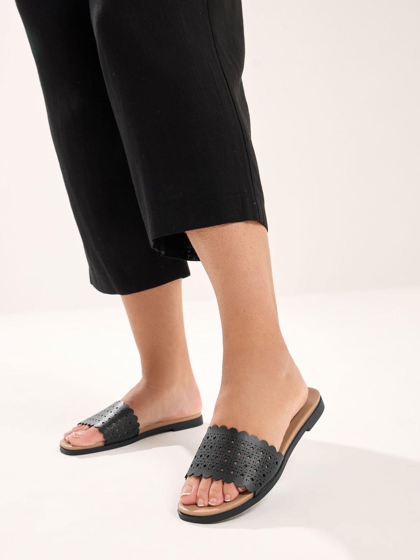 Image 1 of 4 of Yours Curve Extra Wide Fit Laser Cut Out Mule - Black