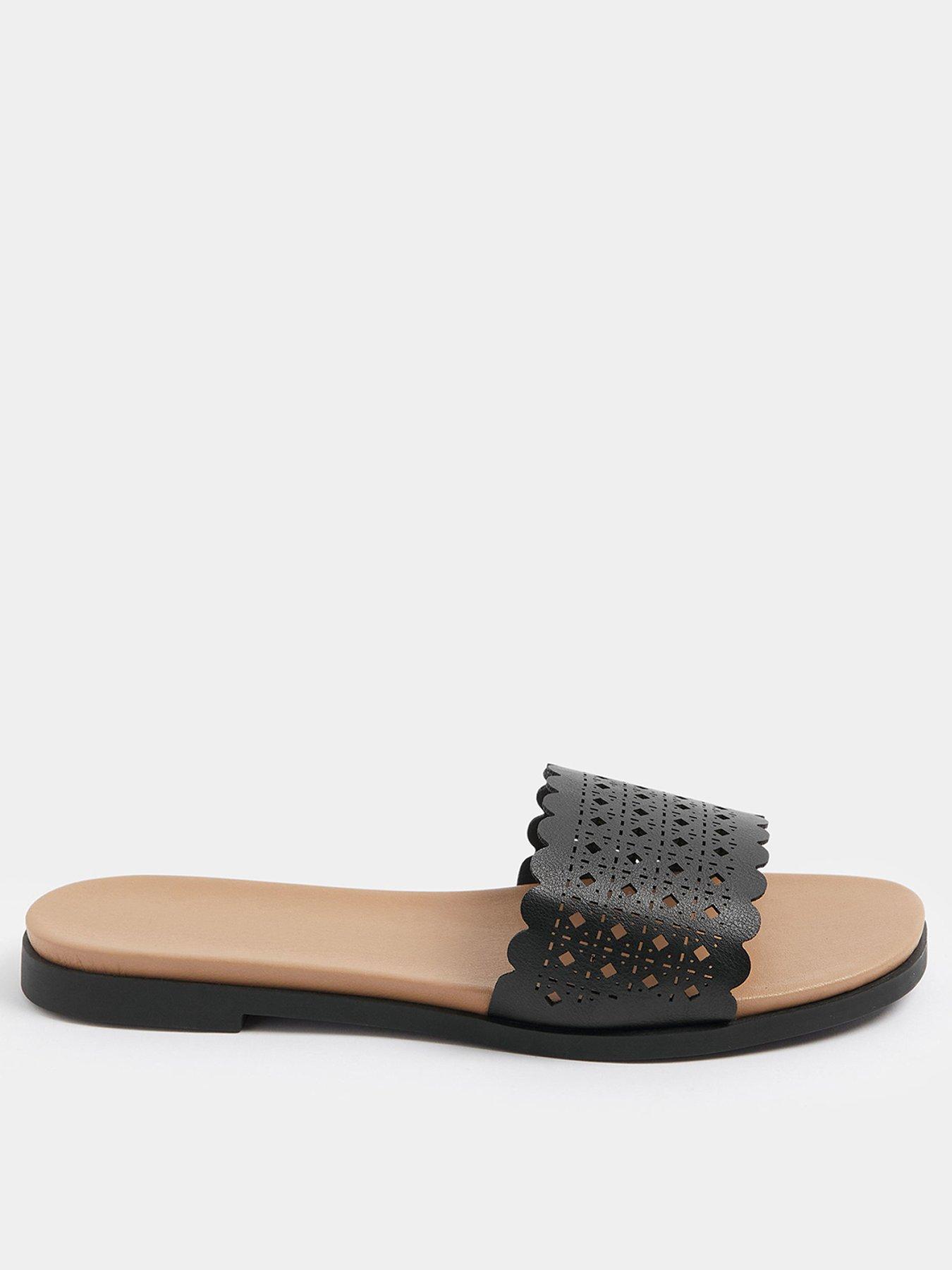 Yours Curve Wide Fit Laser Cut Out Mule - Black