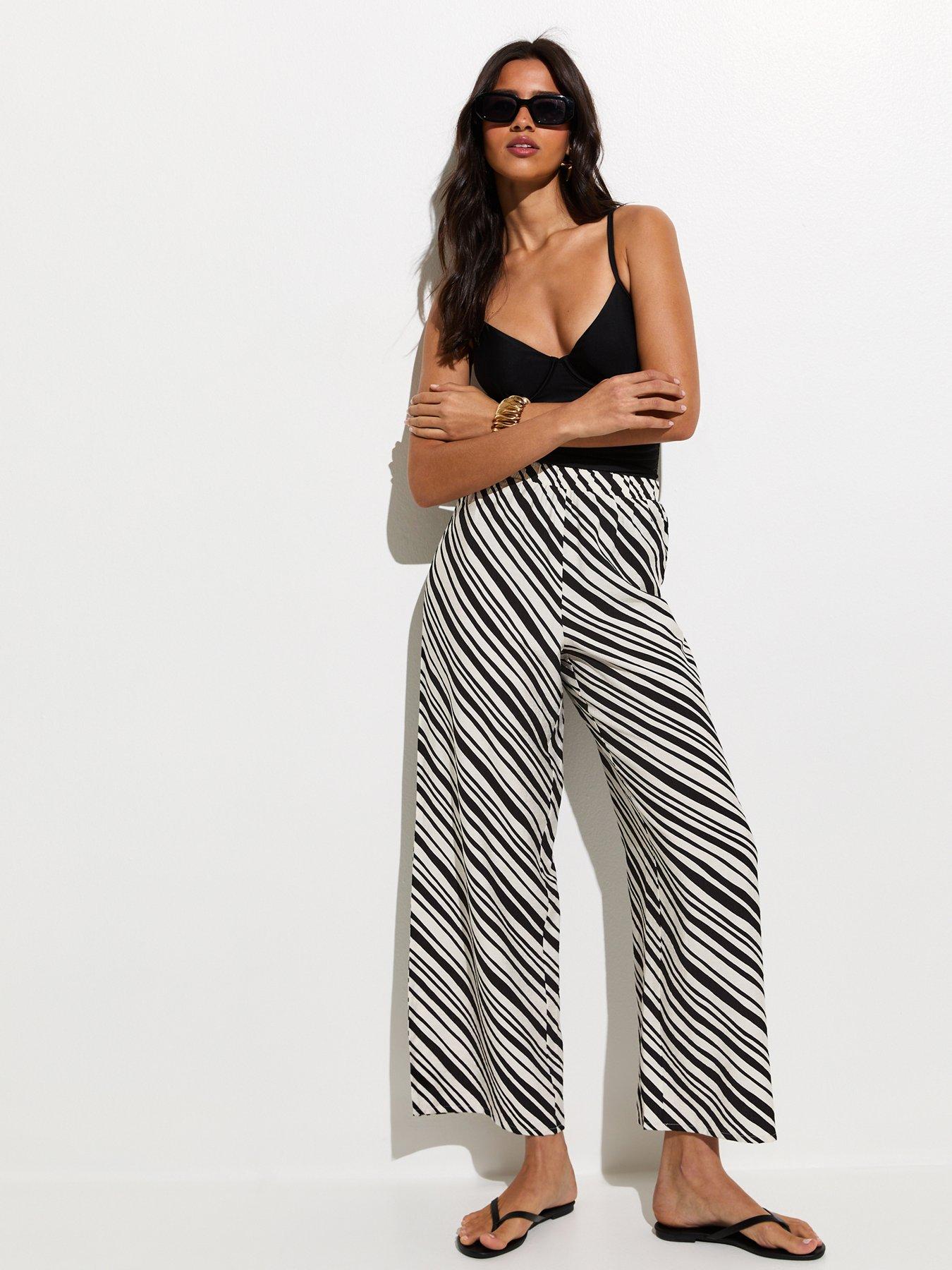 New Look Striped Wide Leg Beach Trousers - Black
