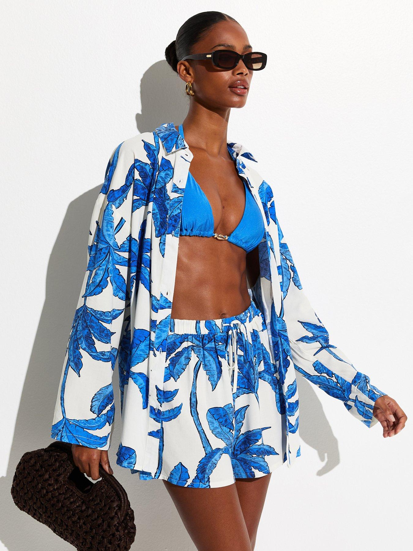 Image 3 of 6 of New Look Blue Palm Tree Print Shirt