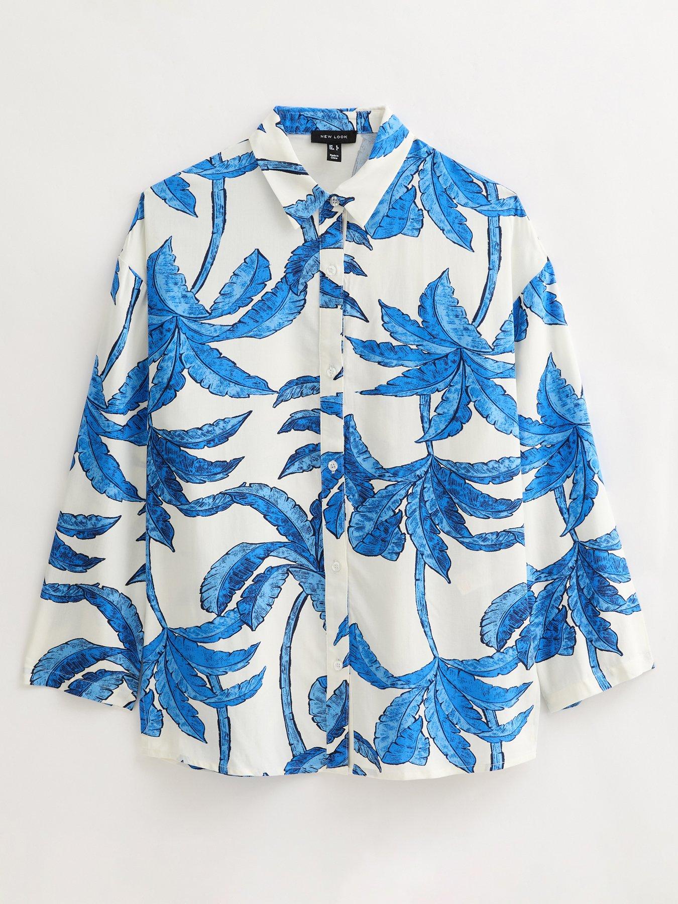 Image 6 of 6 of New Look Blue Palm Tree Print Shirt