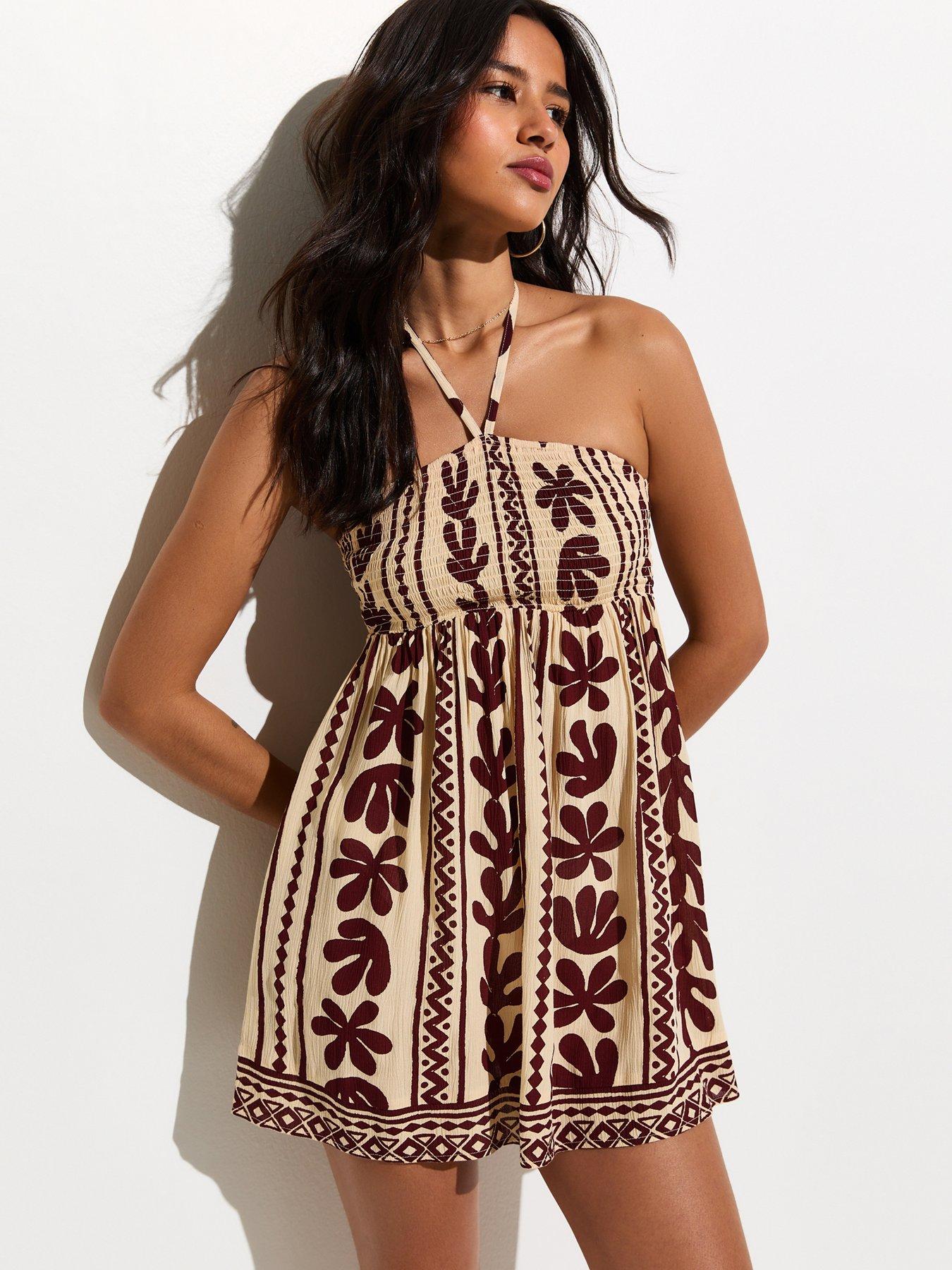 New Look Cactus Print Beach Mini Dress - Brown
